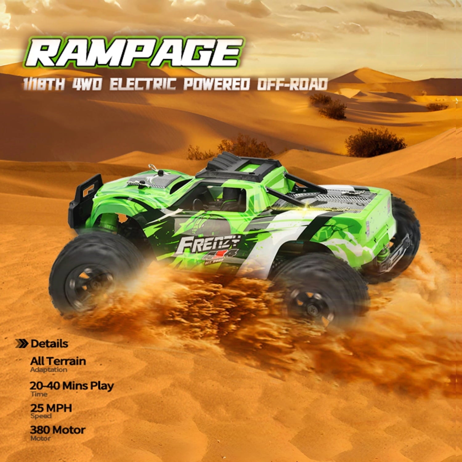 Beefunni RC Car 1:18 All Terrain, 40 MPH High Speed 4WD Off-Road RC Trucks, with 2.4 GHz Remote Control, 4X4 Waterproof Monster Truck with 2 Rechargeable Batteries, Toys Gifts for Boys Kids Adults