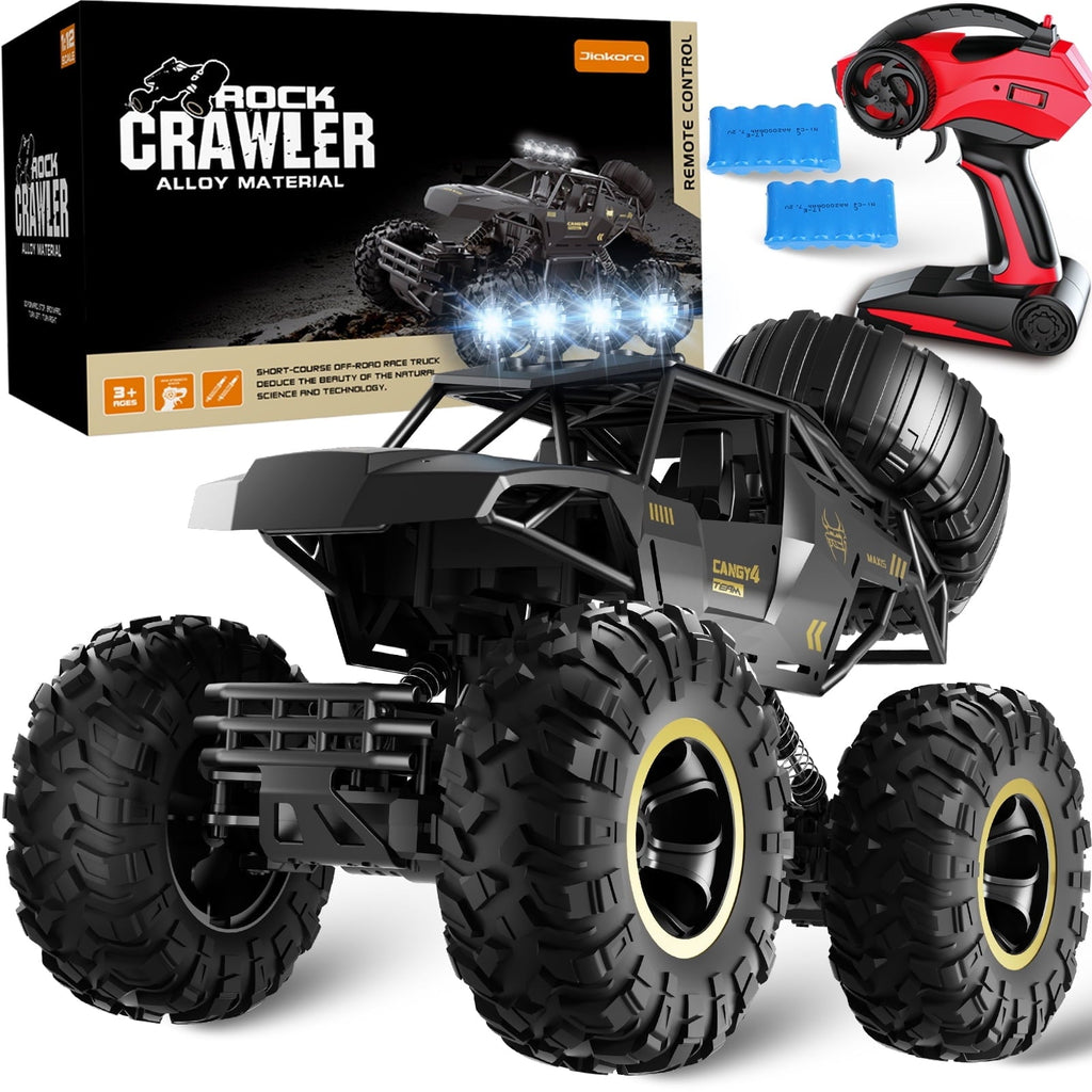 4DRC 1:12 Rc Car,off Road Truck Remote Control Car Metal Shell 2.4G 4WD Dual Motors, with 2 Batteries Black
