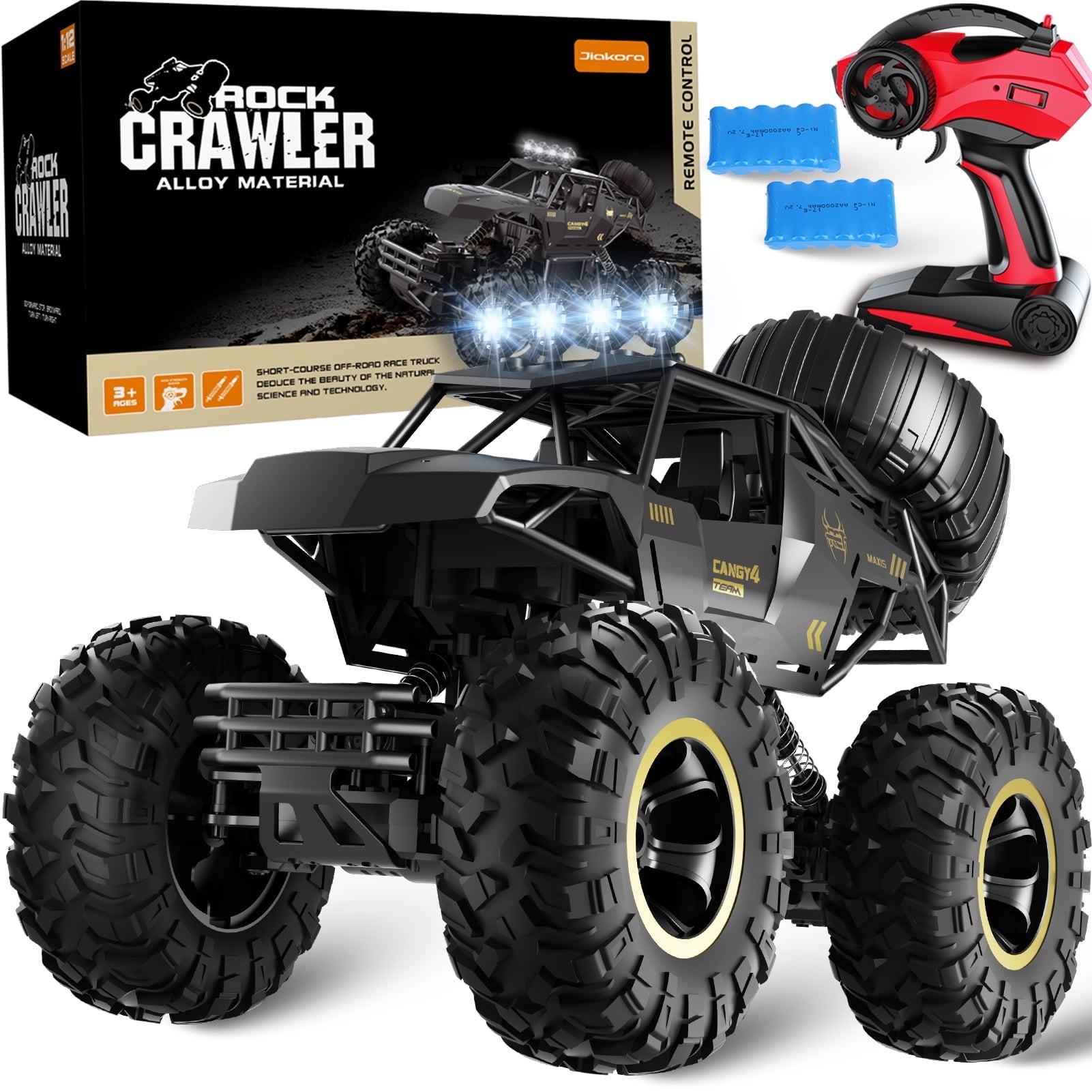 4DRC 1:12 Rc Car,off Road Truck Remote Control Car Metal Shell 2.4G 4WD Dual Motors, with 2 Batteries Black