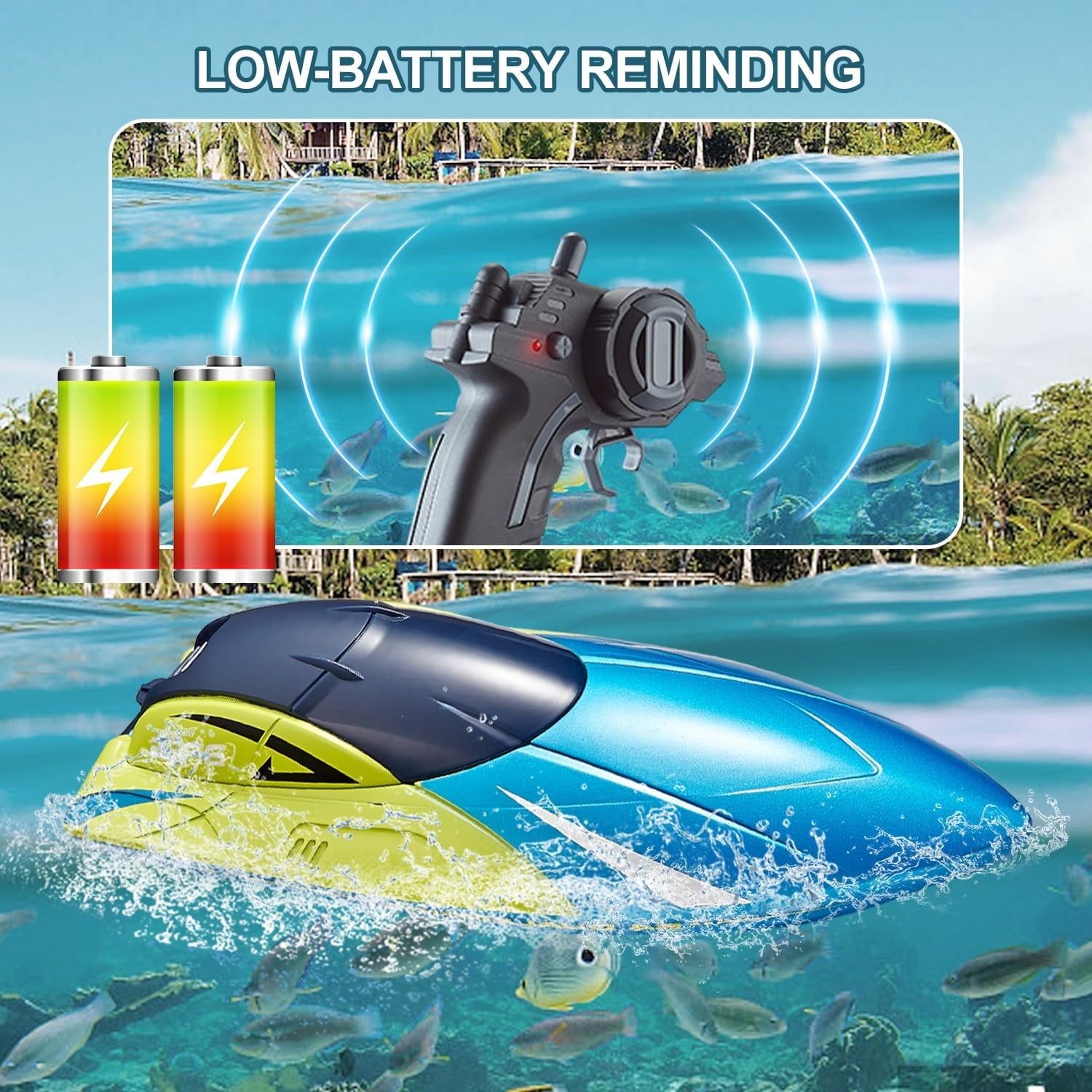 Anpro RC Boat for Pools and Lakes, 2.4G High Speed Waterproof Remote Control Boat with 2 Rechargeable Batteries, Racing Boats for Kids & Adults, Gifts for Boys Girls, Blue