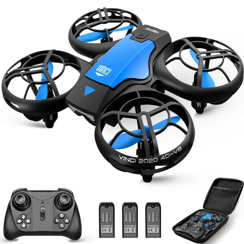 4DRC V8 Mini Drone, Suitable for Children and Beginners, 3 Batteries and Storage Bag， Height Hold, Headless Mode, 3D Flip and Auto Hover, Blue