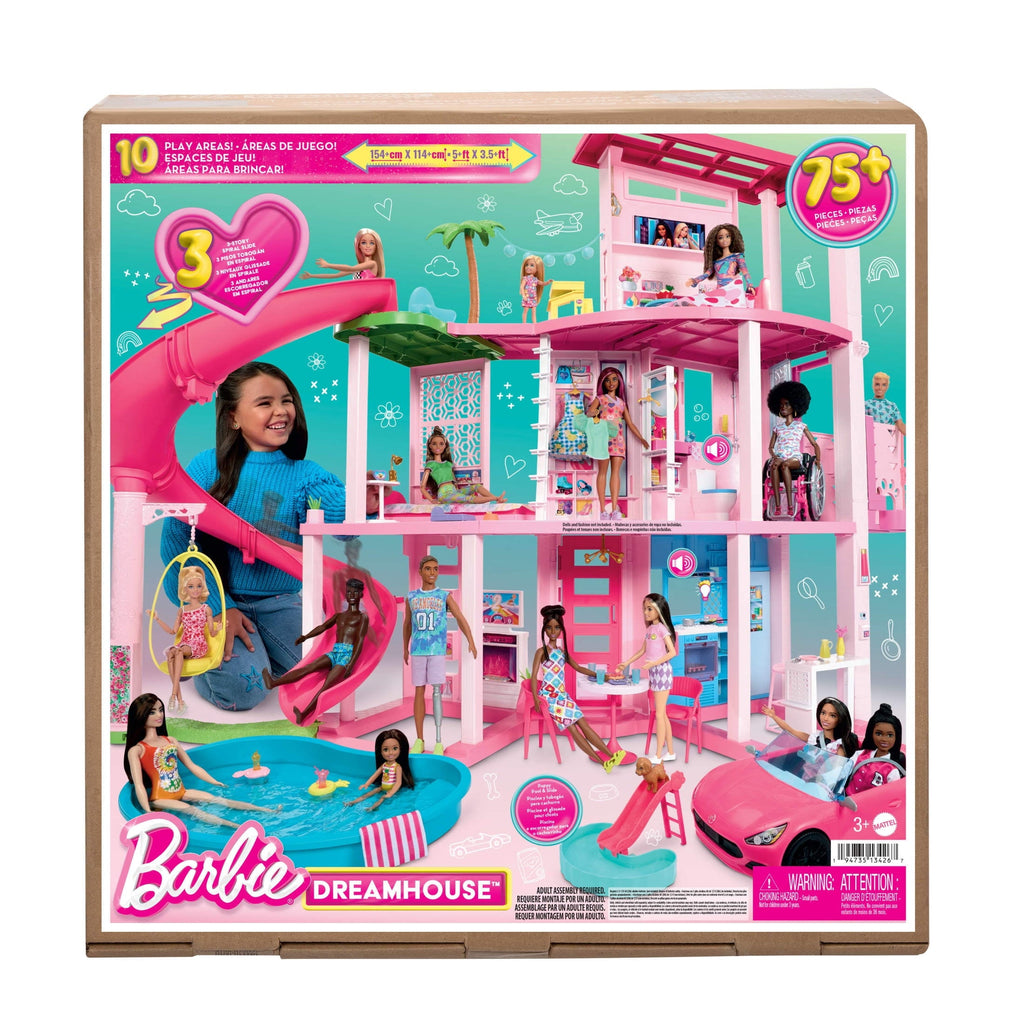 Barbie Dreamhouse Pool Party Doll House and Playset with 75+ Pieces, 45 in, Slide & Puppy Elevator