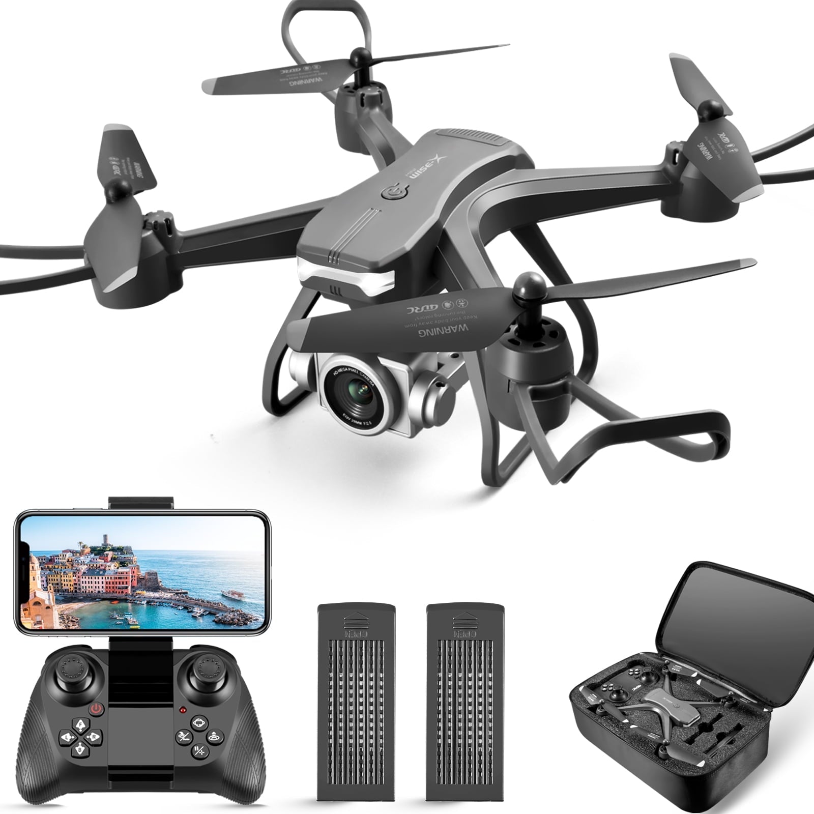 4DRC V14 Drone with 1080P HD Camera Live Video 120°Wide-Angle Wifi Altitude Hold, 3D Flip 2 Batteries Black