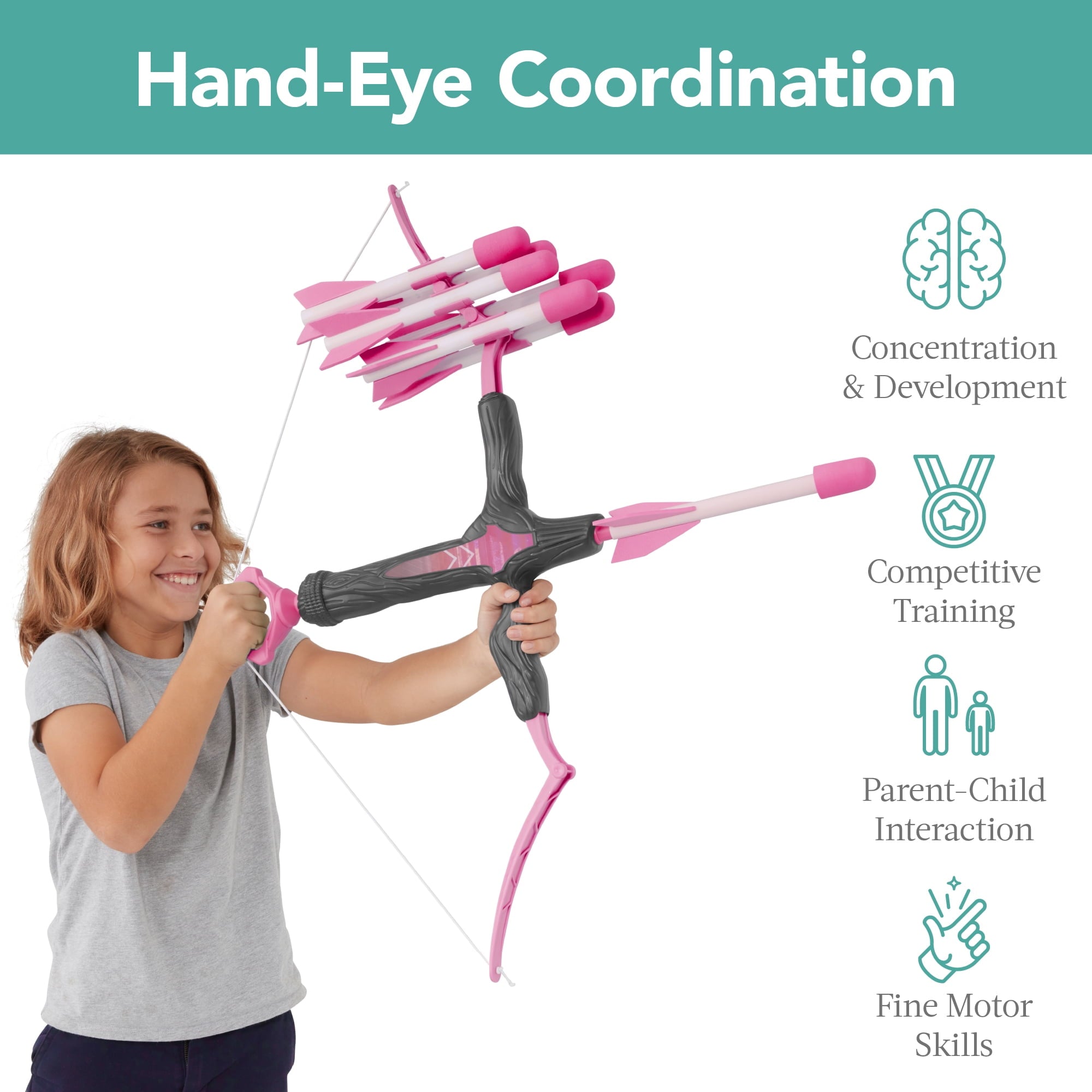 Best Choice Products Kids Bow & Arrow Set, Children's Play Archery Toy w/ Target Stand, 12 Arrows, Quiver- Pink