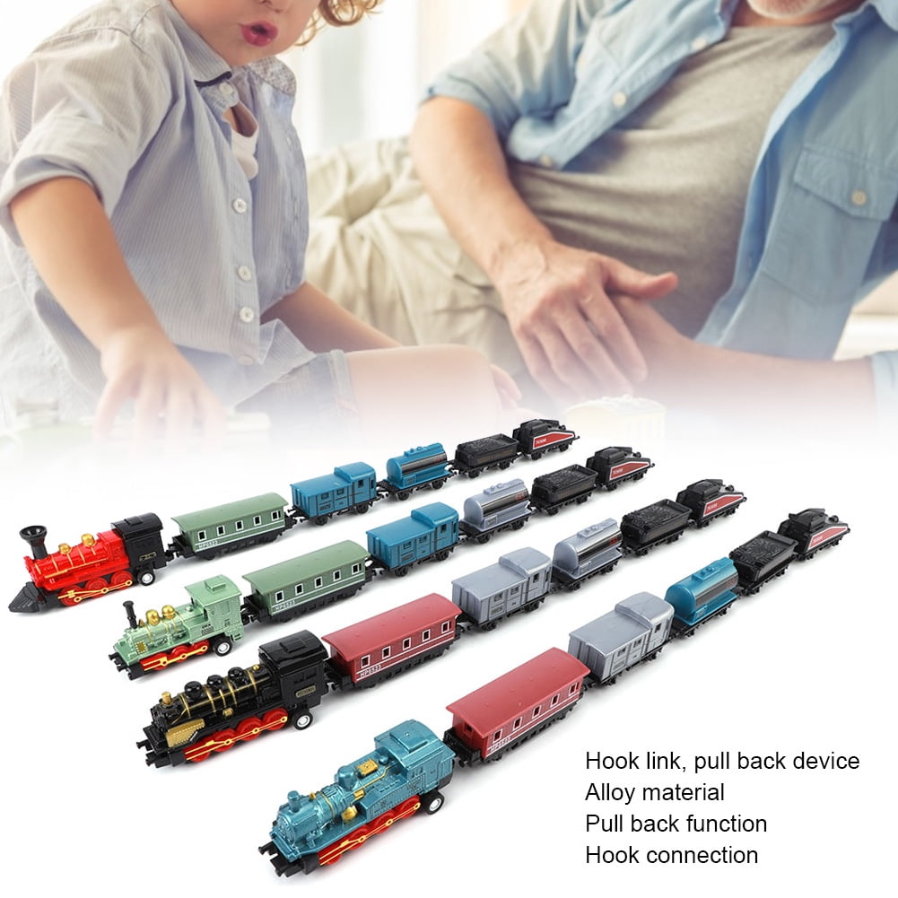 4 Sets Mini Trains Toy Pull Back Steam Trains Model Set Assorted Styles for Children Christmas Gift Birthday Gift For 3-6 Year Old