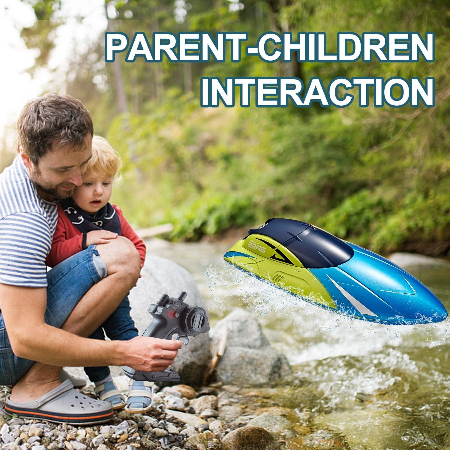 Anpro RC Boat for Pools and Lakes, 2.4G High Speed Waterproof Remote Control Boat with 2 Rechargeable Batteries, Racing Boats for Kids & Adults, Gifts for Boys Girls, Blue