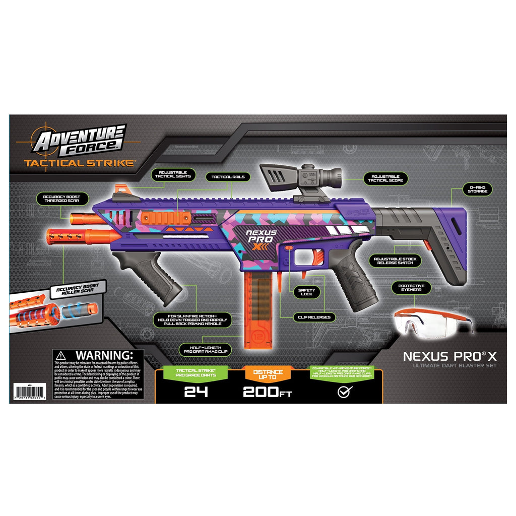 Adventure Force Tactical Strike Nexus Pro X Ultimate Half-Length Pro Foam Dart Blaster, up to 200 ft with Accuracy Booster and Protective Eyewear, 14+