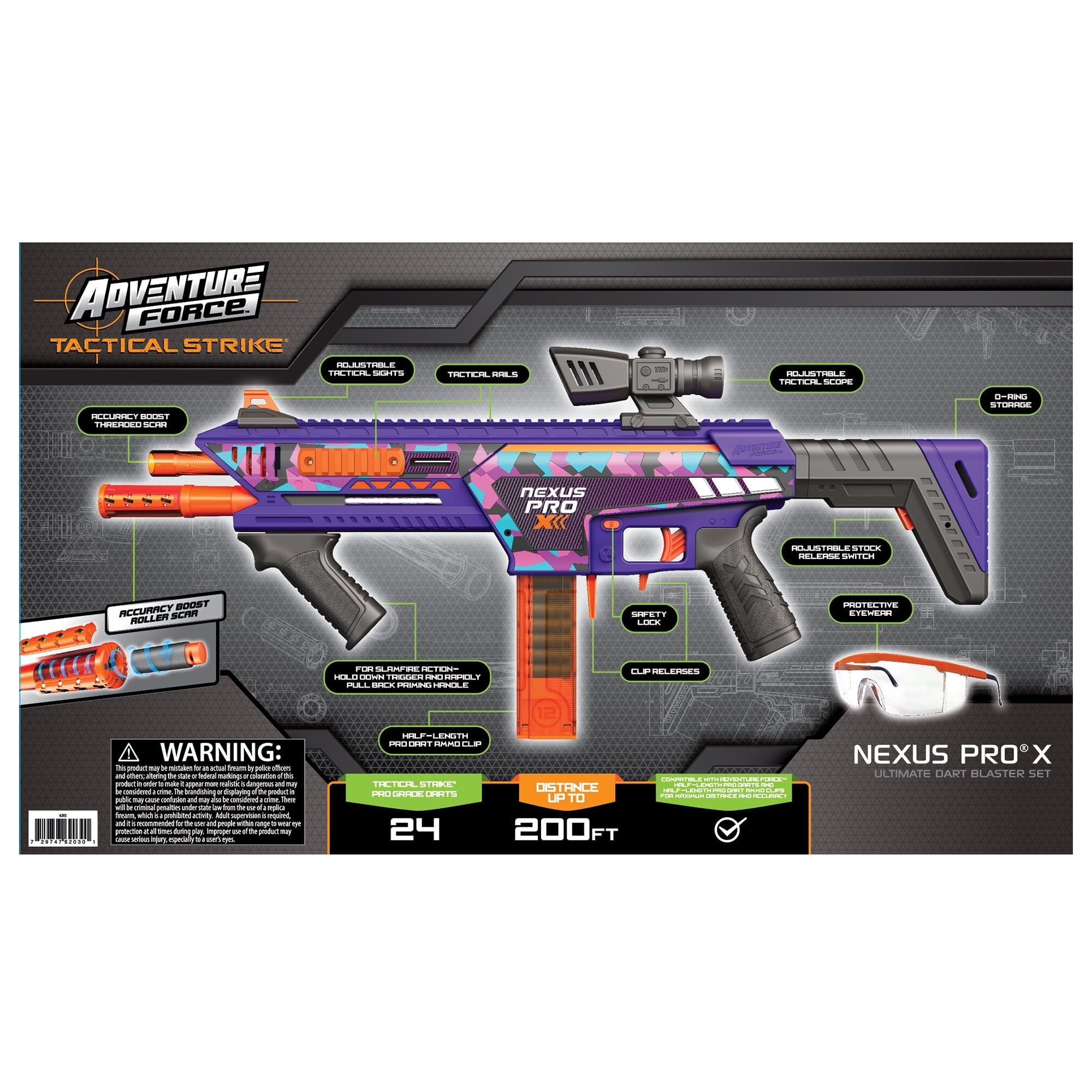 Adventure Force Tactical Strike Nexus Pro X Ultimate Half-Length Pro Foam Dart Blaster, up to 200 ft with Accuracy Booster and Protective Eyewear, 14+