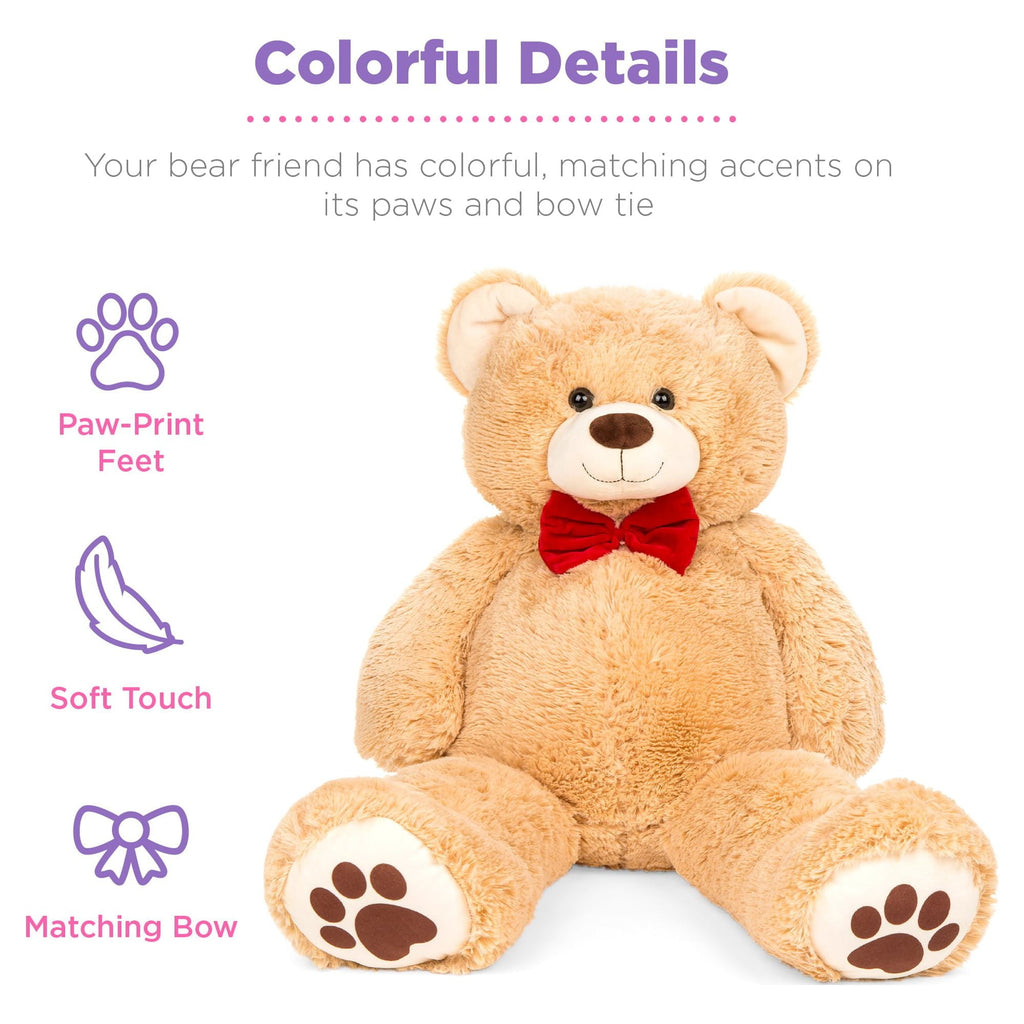 Best Choice Products 35in Giant Soft Plush Teddy Bear Stuffed Animal Toy w/ Bow Tie, Footprints - Brown
