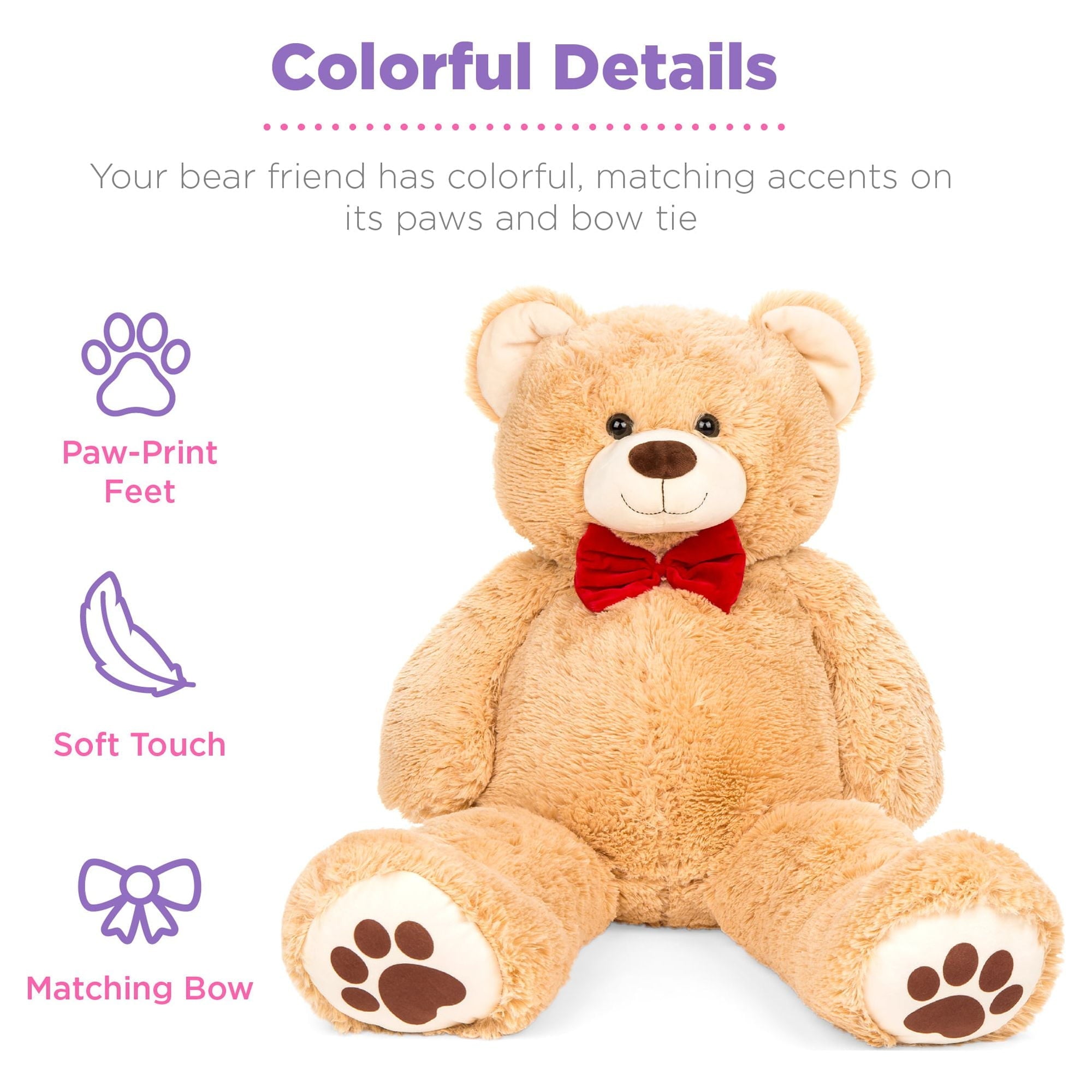 Best Choice Products 35in Giant Soft Plush Teddy Bear Stuffed Animal Toy w/ Bow Tie, Footprints - Brown