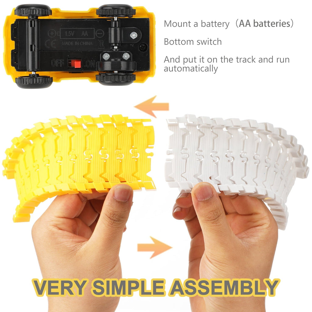 Anpro 180PCS Construction Toys Race Track Set for Kids, DIY Flexible Track Playset with Engineering Cars and Playmat, Create a Engineering Road Games Gift Toys for Age 3+ Boys