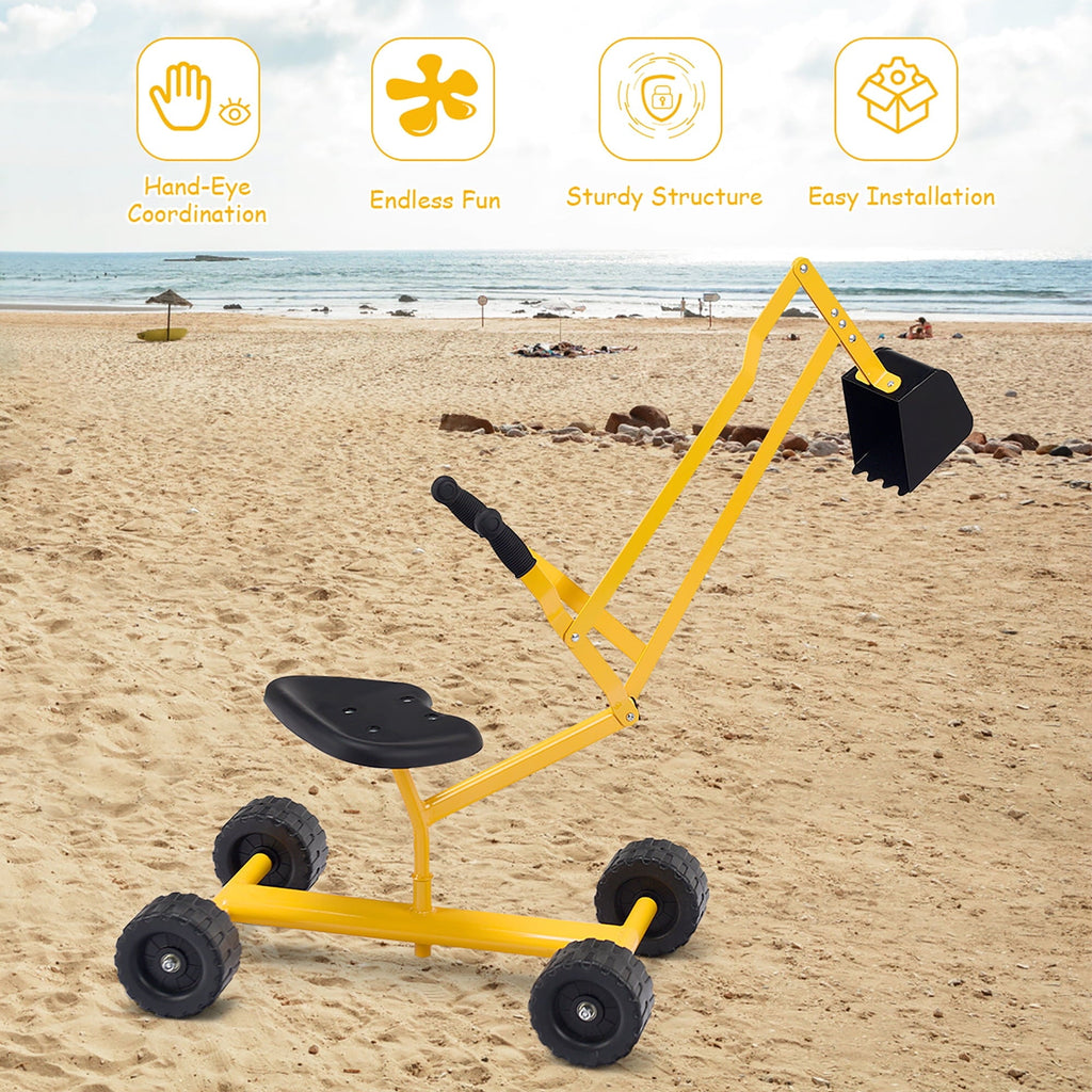 Costway Heavy Duty Kid Ride-on Sand Digger Digging Scooper Excavator for Sand Toy Yellow
