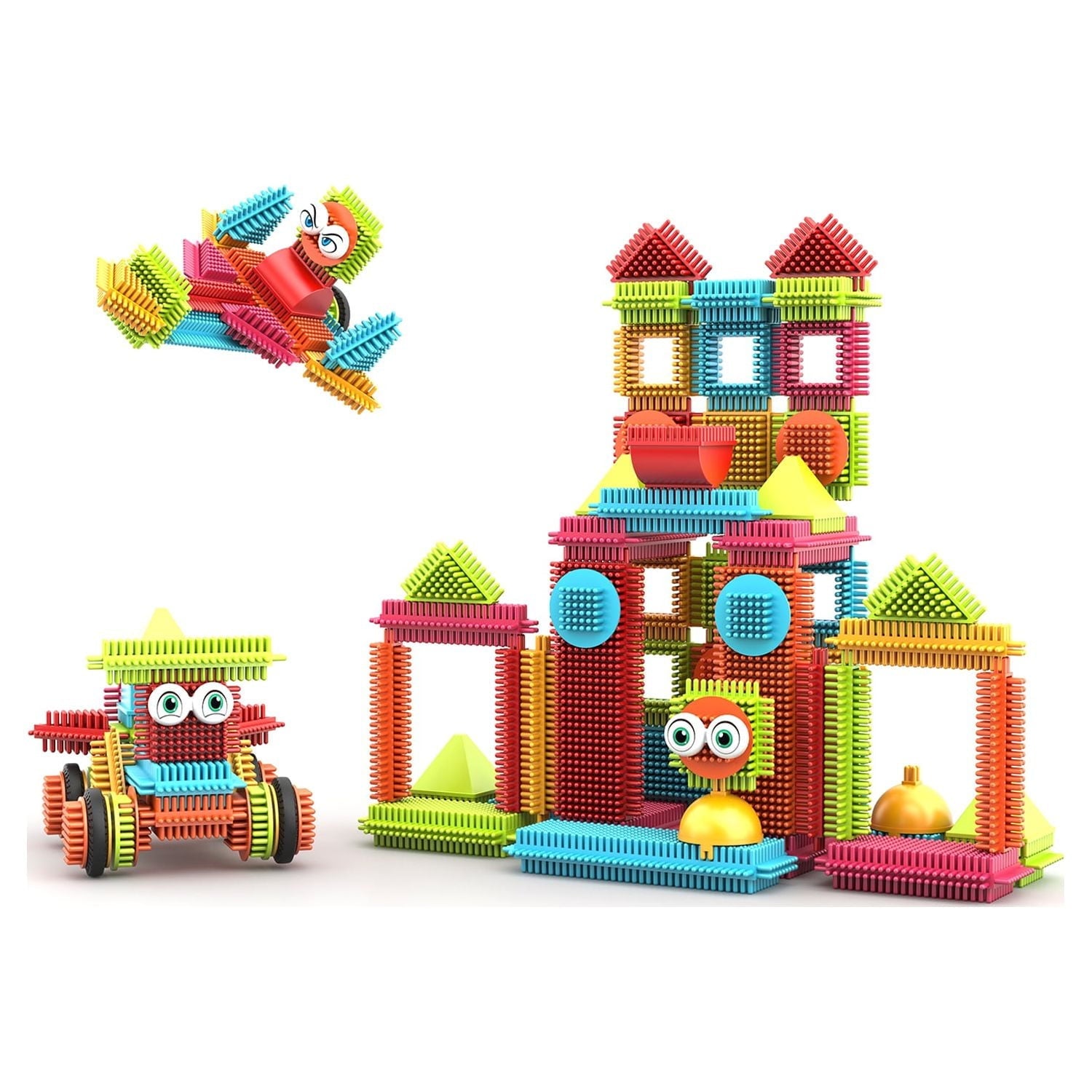 Contixo STEM Bristle Building Blocks for Toddlers & Kids Ages 3-8, Educational & Sensory Toy Building Set, 144 pcs - Rainbow Colors