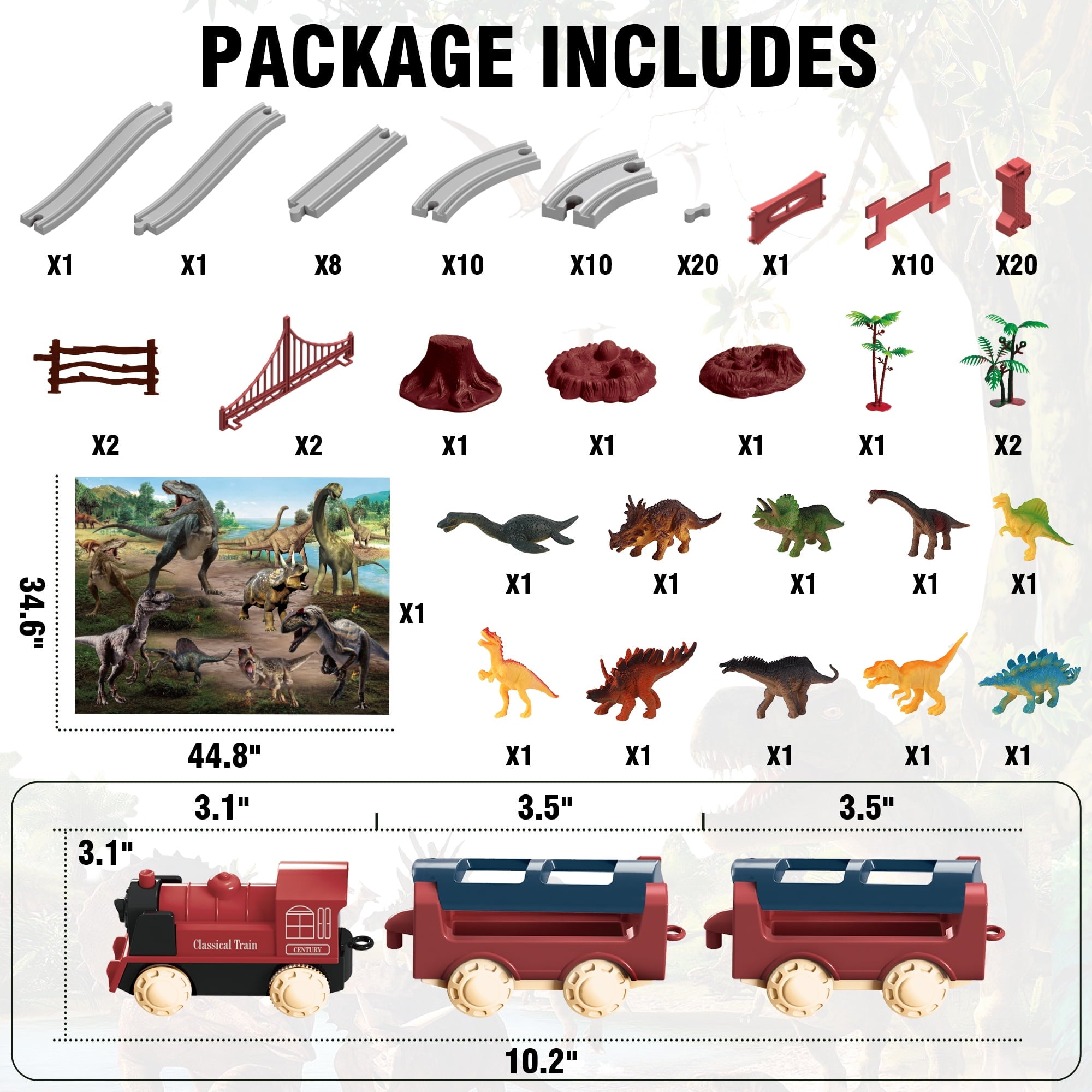 Dinosaur Train Set - Electric Train Toys For Kids With Dinosaur Figures & Play Mat, Large Train Track With Bridge, Toy Model Train For Toddlers