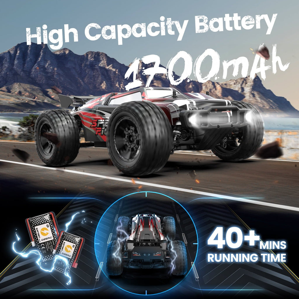 DEERC 9206E 1:10 Scale RC Cars, 48+ KM/H Hobby Grade High Speed Remote Control Car for Adults Boys, All Terrain 4WD 2.4GHz RC Monster Truck with 2 Battery for 40+ Min Play