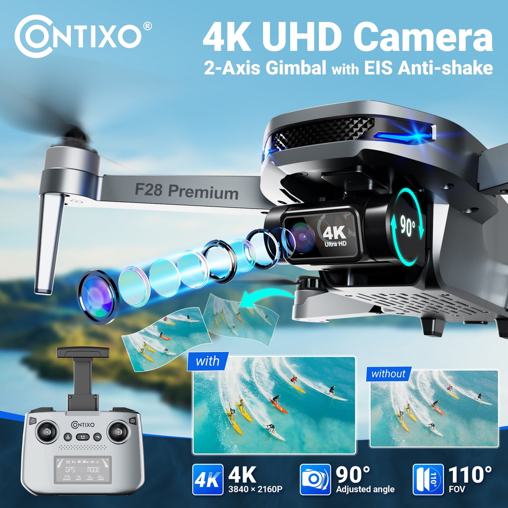 Contixo F28 Stratus Max 4K Drone, 2-Axis Gimbal with EIS, 3280ft Range, 26 Min Flight, GPS, Auto-Return, Case