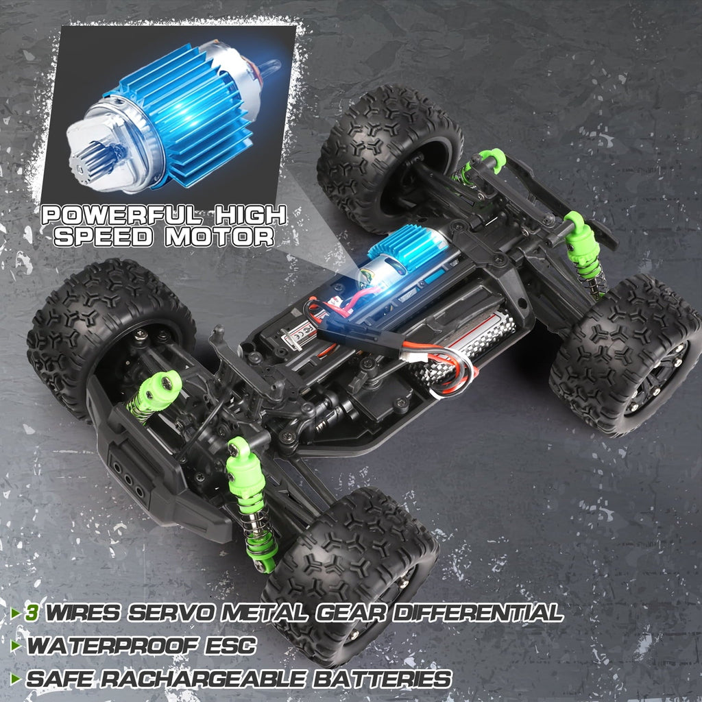 Beefunni RC Car 1:18 All Terrain, 40 MPH High Speed 4WD Off-Road RC Trucks, with 2.4 GHz Remote Control, 4X4 Waterproof Monster Truck with 2 Rechargeable Batteries, Toys Gifts for Boys Kids Adults