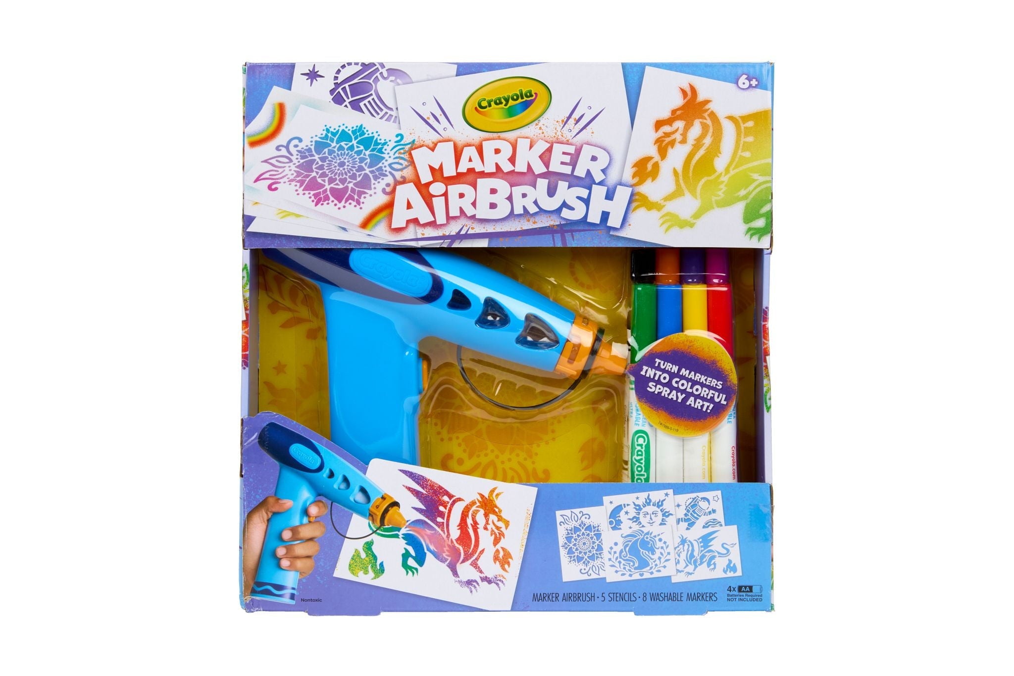 Crayola Marker Airbrush Spray Art Kit, Holiday & Christmas Gift for Kids, DIY Art Set, Creative Toys for Boys & Girls, 6 & Up