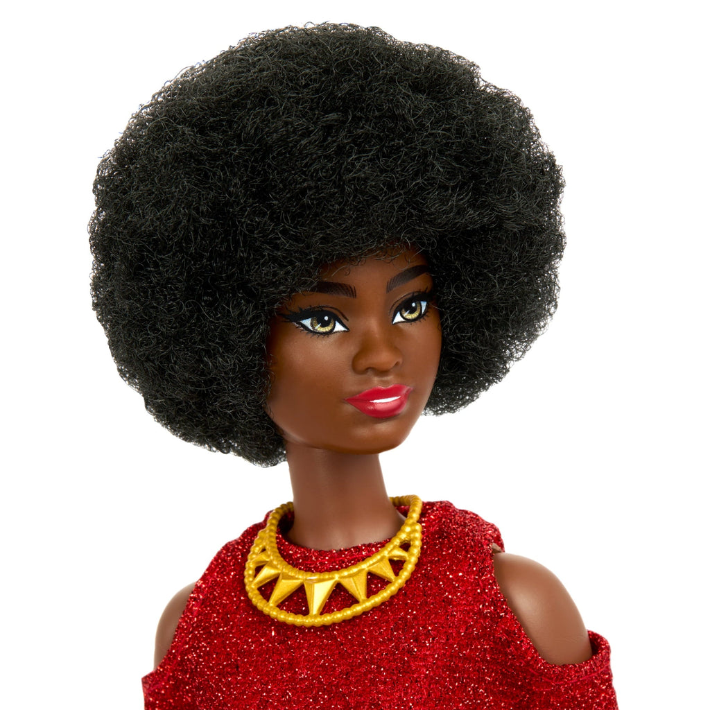 Barbie Fashionistas Doll #221 with Natural Black Hair, Red Dress & Accessories, 65th Anniversary