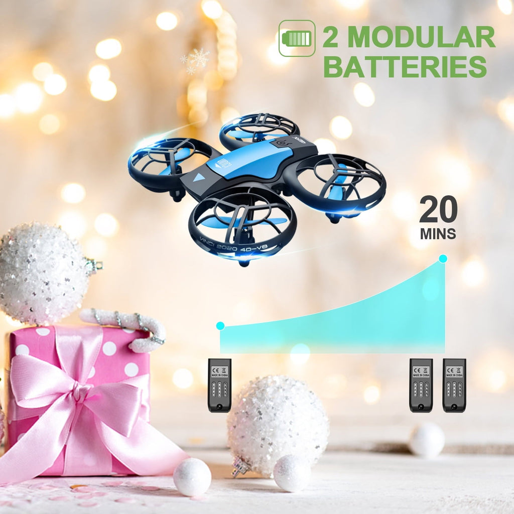 4DRC V8 Mini Drone, Suitable for Children and Beginners, 3 Batteries and Storage Bag， Height Hold, Headless Mode, 3D Flip and Auto Hover, Blue