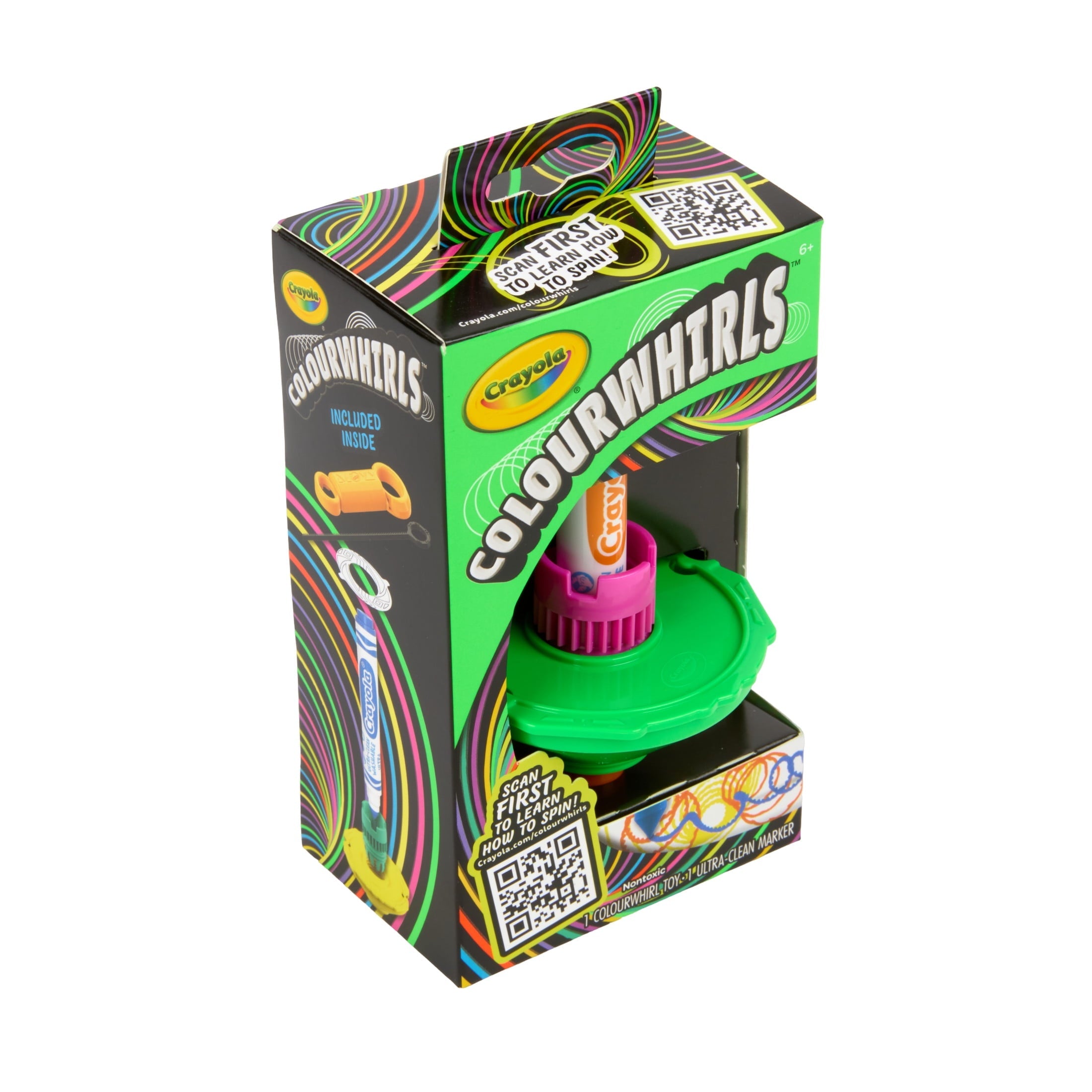 Crayola Colourwhirls, 1 Ct Neon, Spin Art Toy with Washable Marker, Competition Game, Coloring Gifts for Kids Ages 6, 7, 8, 9