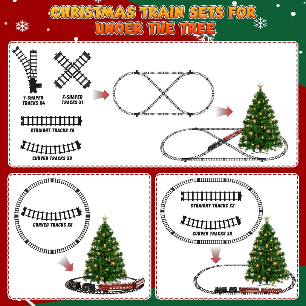 Beefunni Christmas Train Set, Boys Battery Operated Metal Alloy Electric Train Toys with Smoke, Sounds & Lights, Christmas Gifts for Kids 3-12 Years Old