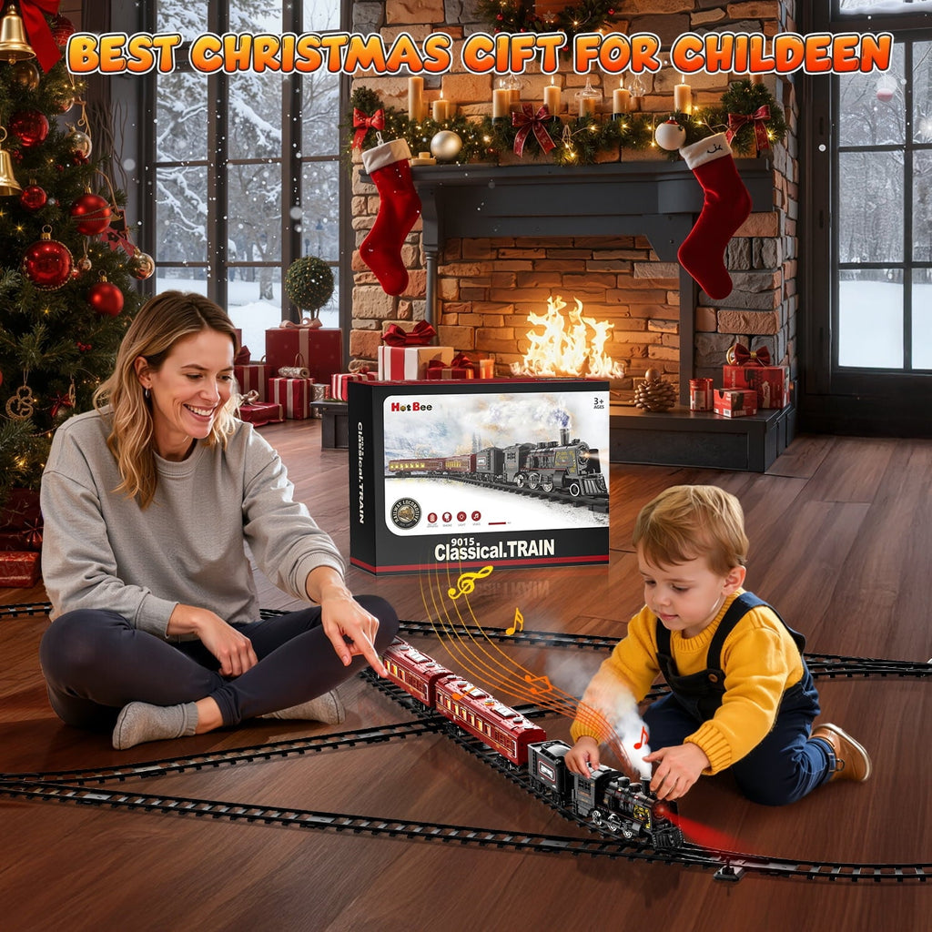 Beefunni Christmas Train Set, Boys Battery Operated Metal Alloy Electric Train Toys with Smoke, Sounds & Lights, Christmas Gifts for Kids 3-12 Years Old