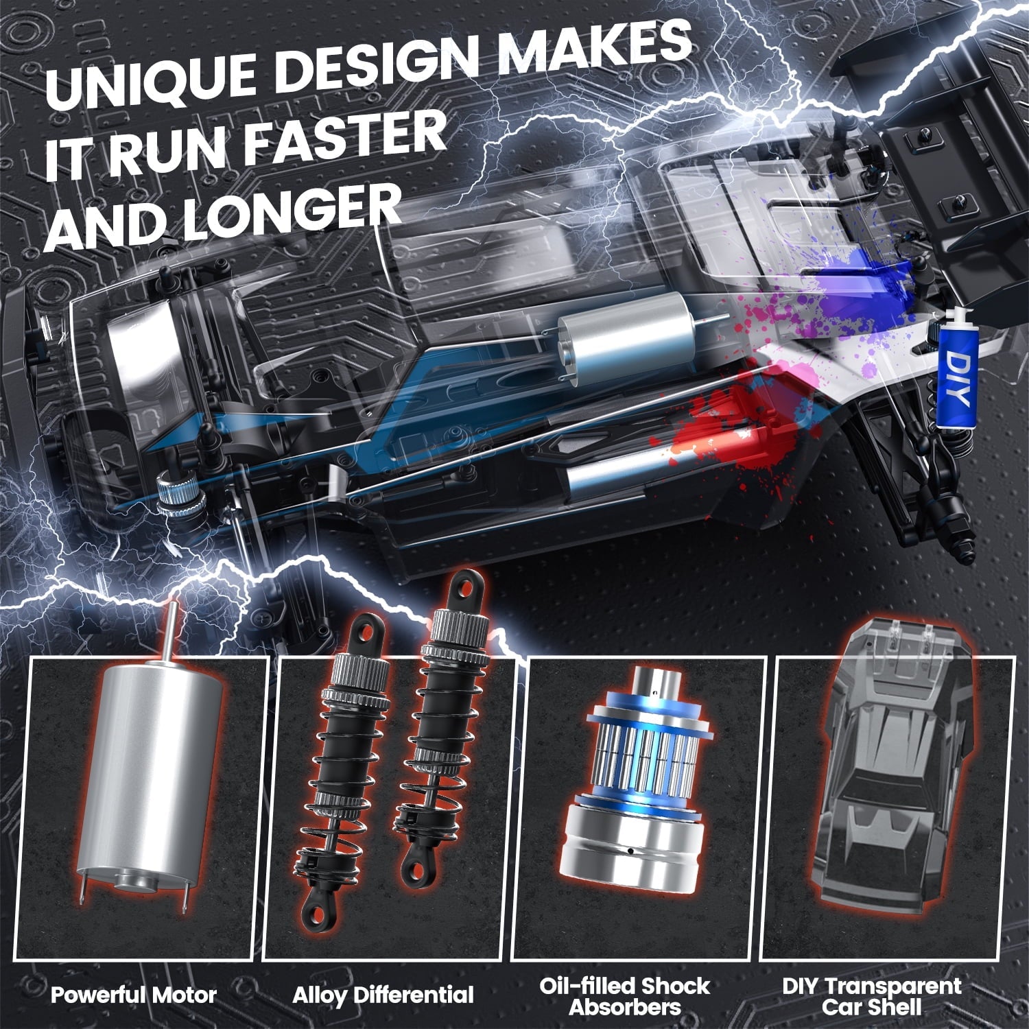 DEERC 9206E 1:10 Scale RC Cars, 48+ KM/H Hobby Grade High Speed Remote Control Car for Adults Boys, All Terrain 4WD 2.4GHz RC Monster Truck with 2 Battery for 40+ Min Play