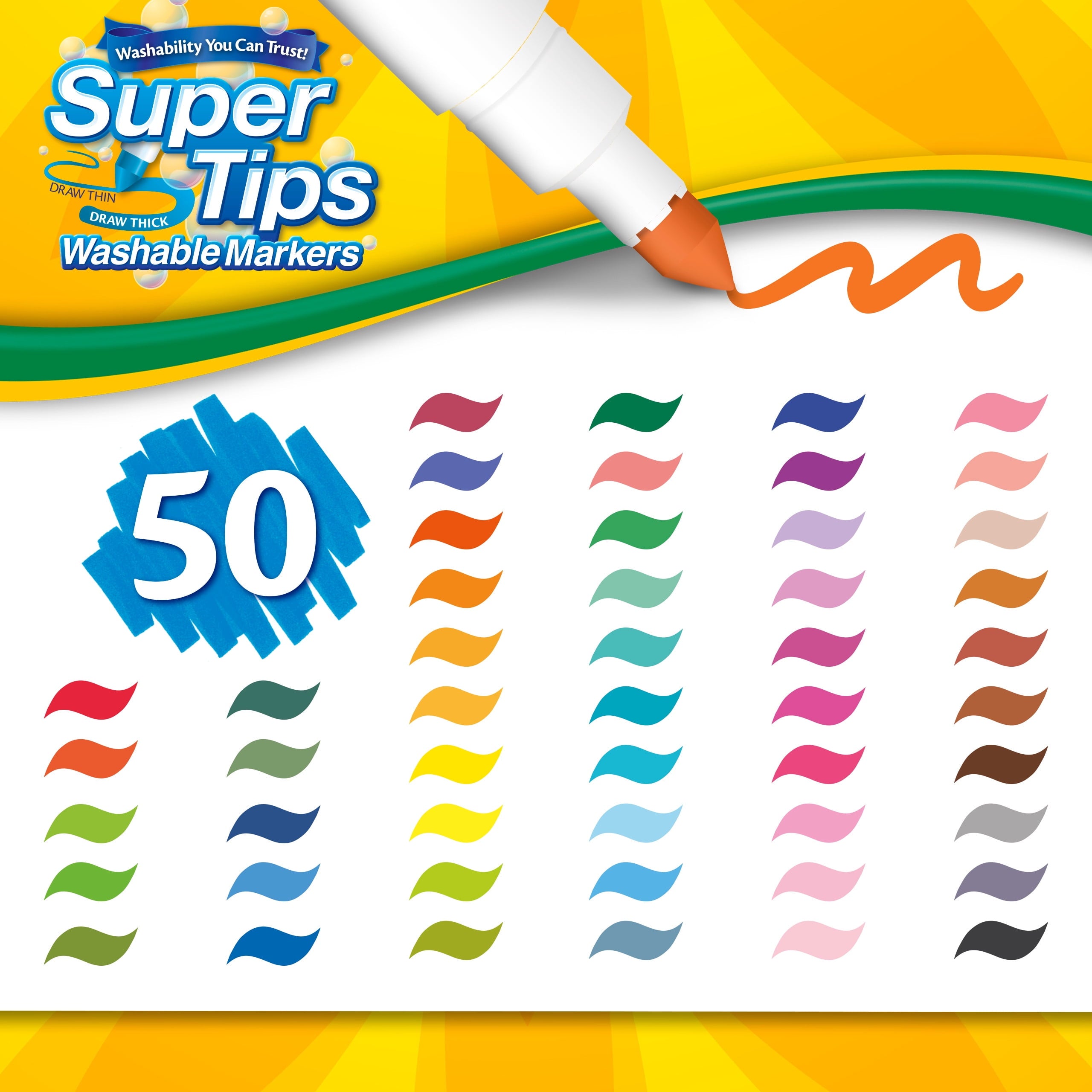 Crayola Super Tips Washable Markers for Kids, 50 Ct, Classroom Must Haves, Back to School Supplies, 3+