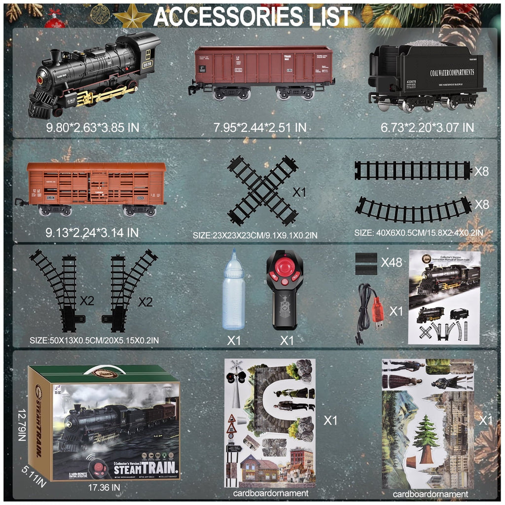 Adoonk Remote Control Train Set , with Steam Engine Realistic Smoke Sounds Lights 21-Piece ,Train Toy Gifts for Kids Ages 4-8