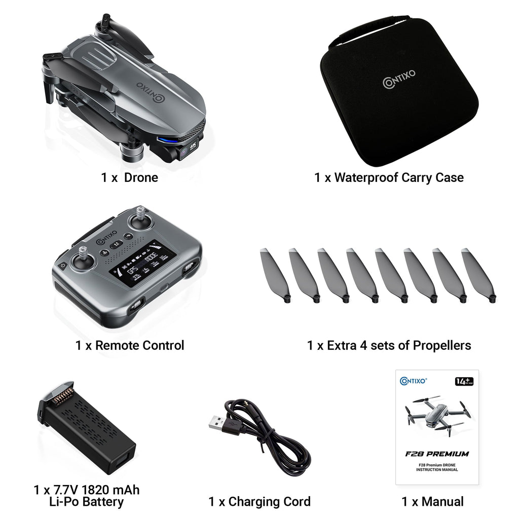 Contixo F28 Stratus Max 4K Drone, 2-Axis Gimbal with EIS, 3280ft Range, 26 Min Flight, GPS, Auto-Return, Case