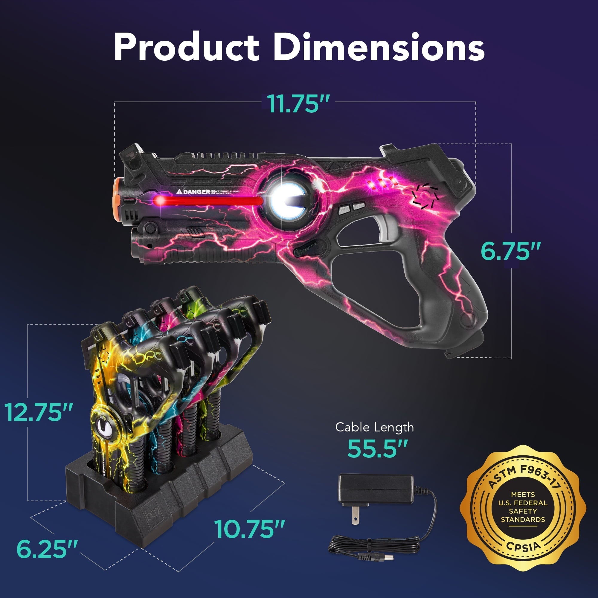 Best Choice Products Set of 4 Rechargeable Laser Tag Blasters No Vests Needed w/Docking Station - Yellow/Green/Blue/Pink