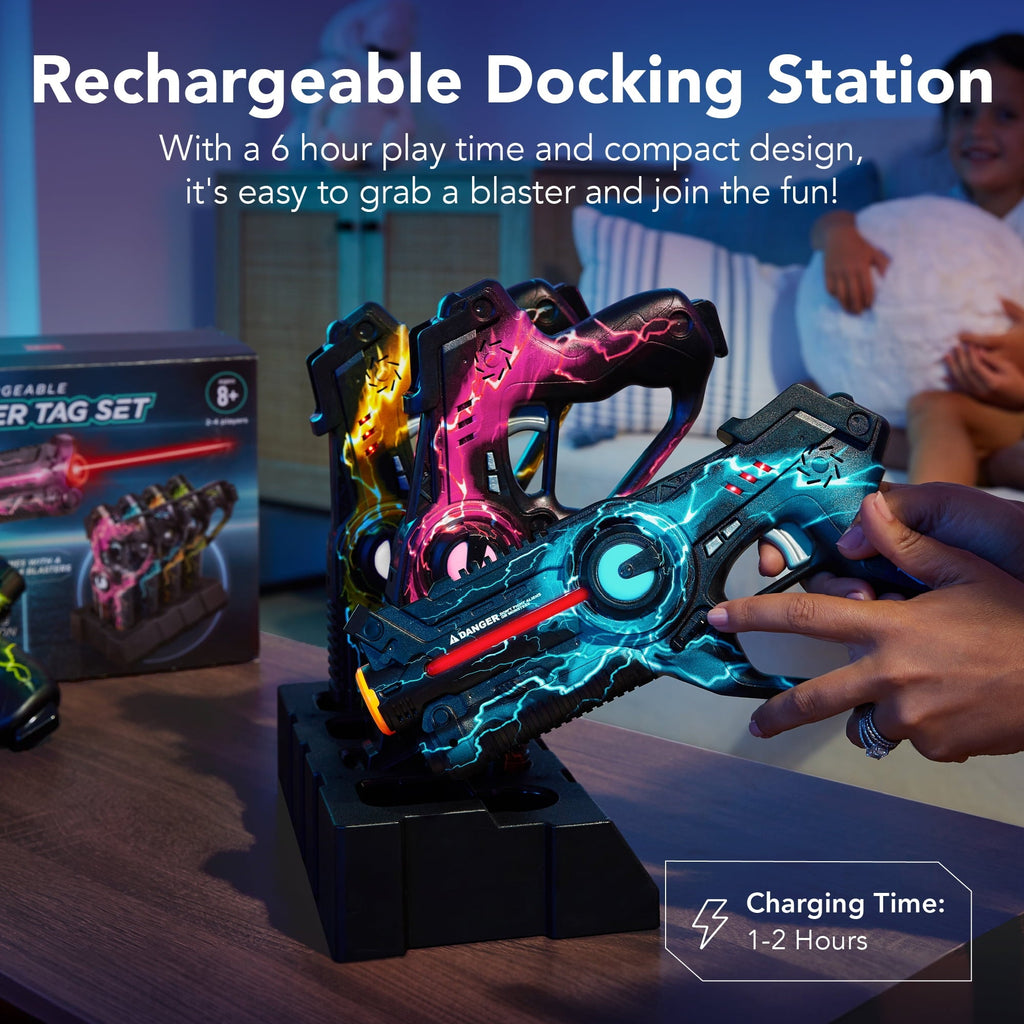 Best Choice Products Set of 4 Rechargeable Laser Tag Blasters No Vests Needed w/Docking Station - Yellow/Green/Blue/Pink