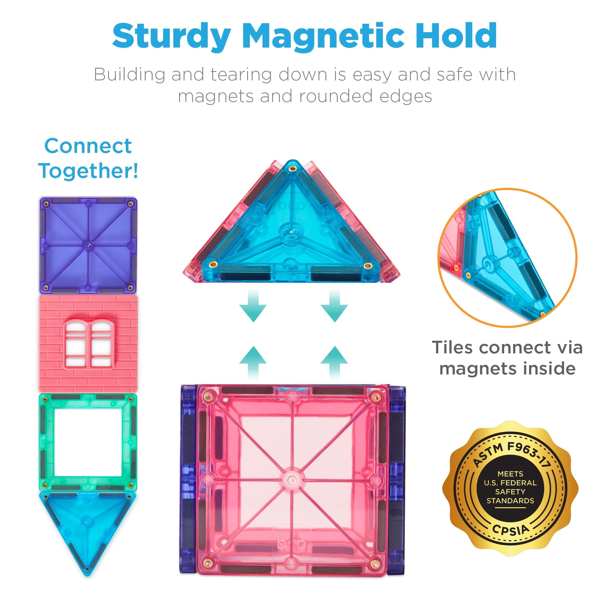 Best Choice Products 32-Piece Kids Magnetic Tiles Set, Educational Building STEM Toy w/ Case - Pink