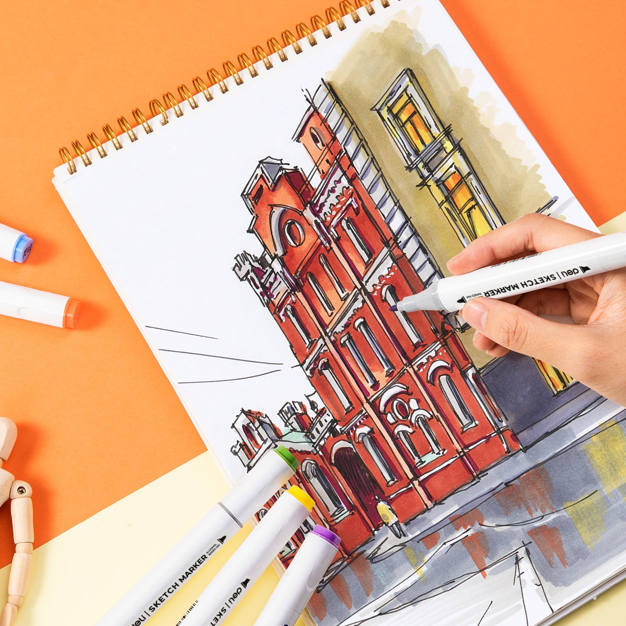 Deli 60 Colors Dual Tip Permanent Markers, Art Alcohol Markers Set Art Supplies with Storage Box