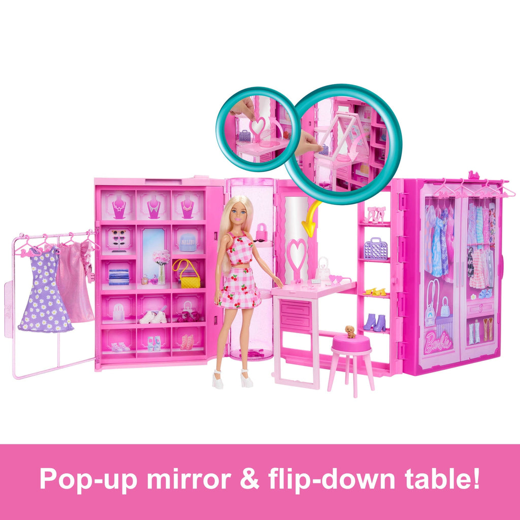 Barbie Dream Closet Toy Playset with Fashion Doll, Clothes, & Accessories, 3-ft-Wide with 25+ Pieces