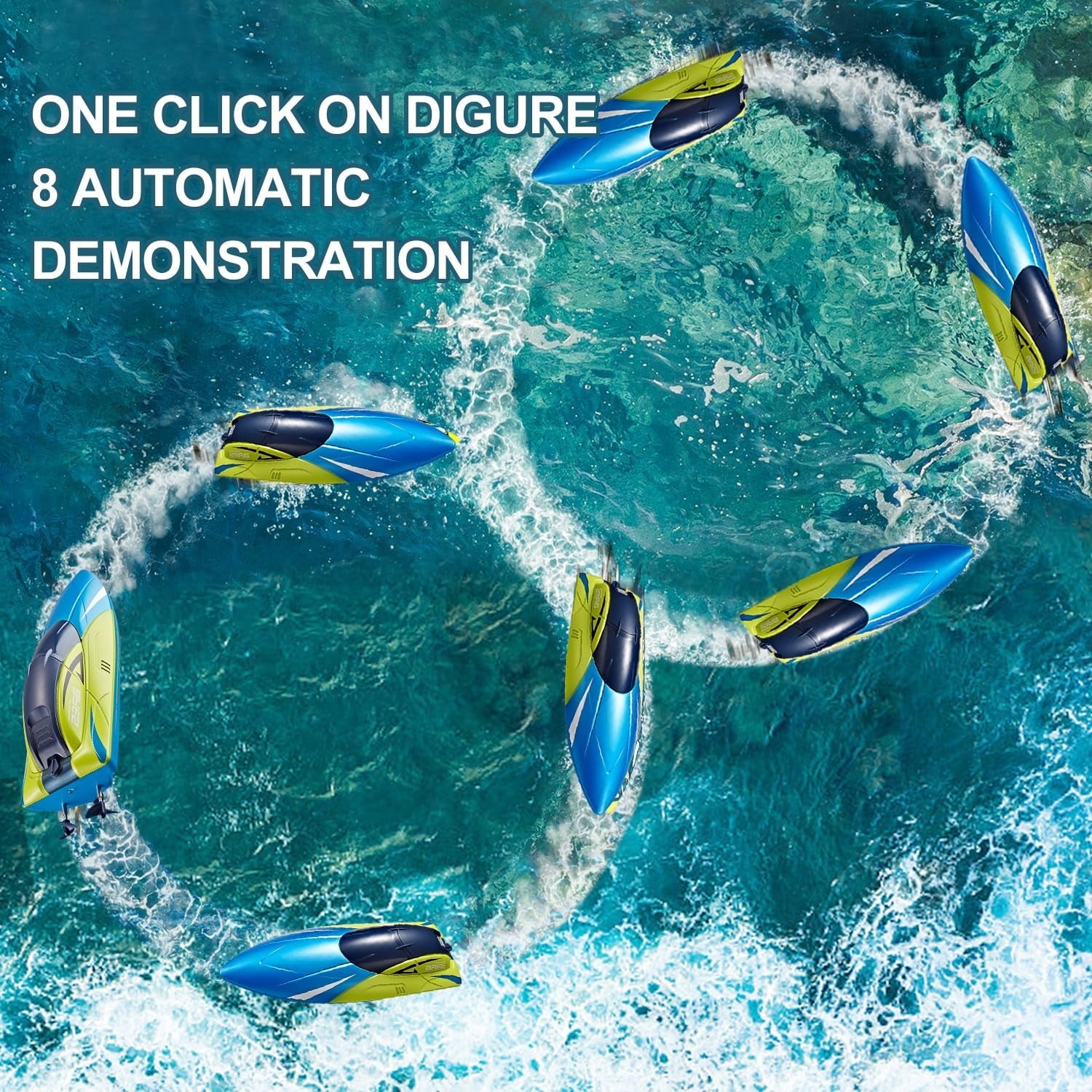 Anpro RC Boat for Pools and Lakes, 2.4G High Speed Waterproof Remote Control Boat with 2 Rechargeable Batteries, Racing Boats for Kids & Adults, Gifts for Boys Girls, Blue