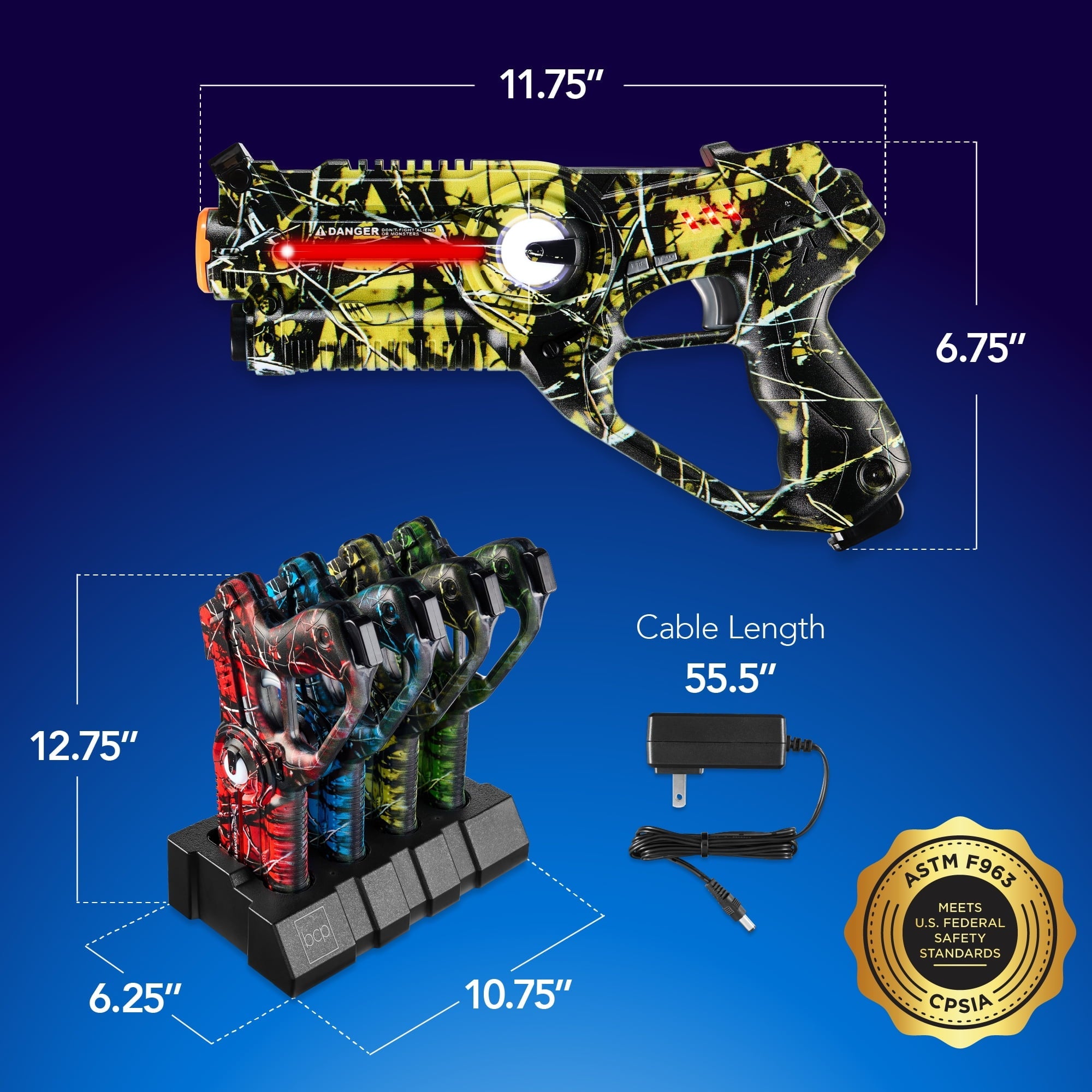 Best Choice Products Set of 4 Rechargeable Laser Tag Blasters, No Vests w/ Docking - Graffiti Red/Blue/Green/Yellow