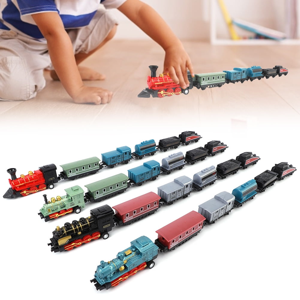 4 Sets Mini Trains Toy Pull Back Steam Trains Model Set Assorted Styles for Children Christmas Gift Birthday Gift For 3-6 Year Old