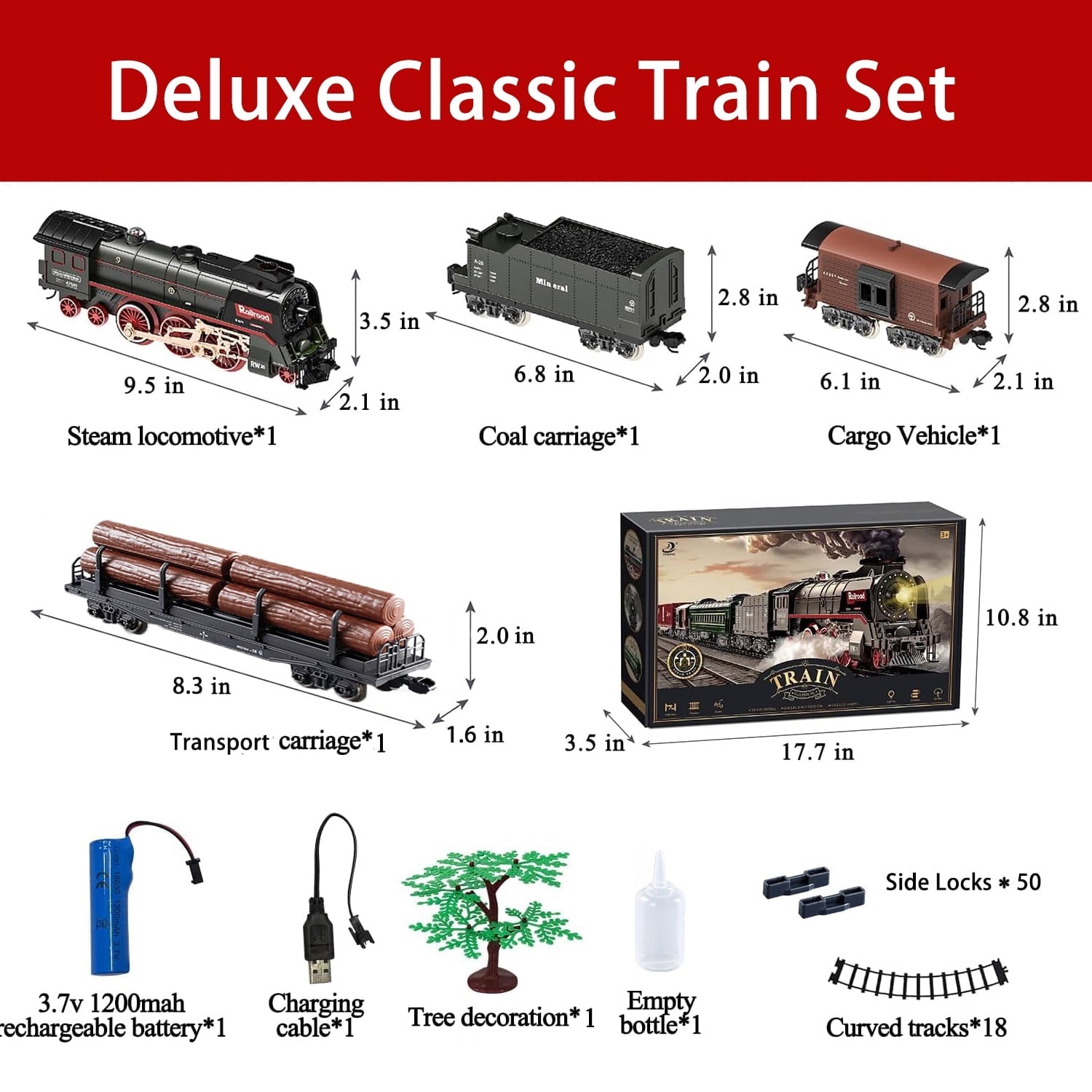 Adofi Electric Train Set, Battery-Powered Locomotive, Christmas Toys for 3-8 Years Old