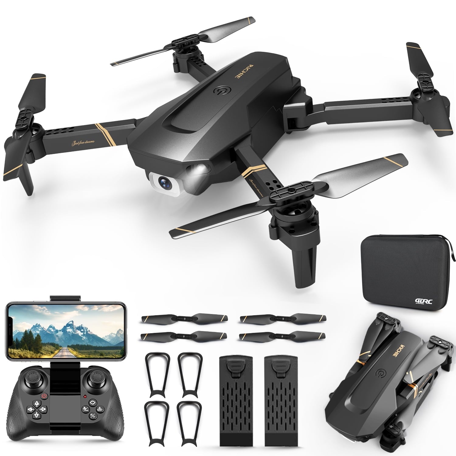 4DRC Drone with 1080P HD Camora for Kids and Sons, FPV Live Vedio 2 Meduler Batteries Black