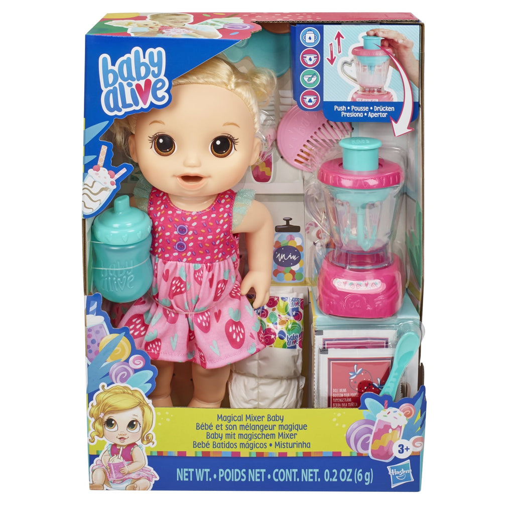 Baby Alive Magical Mixer Baby Doll Strawberry Shake, Blender, Drinks, Wets, Eats, Blonde Hair Toy