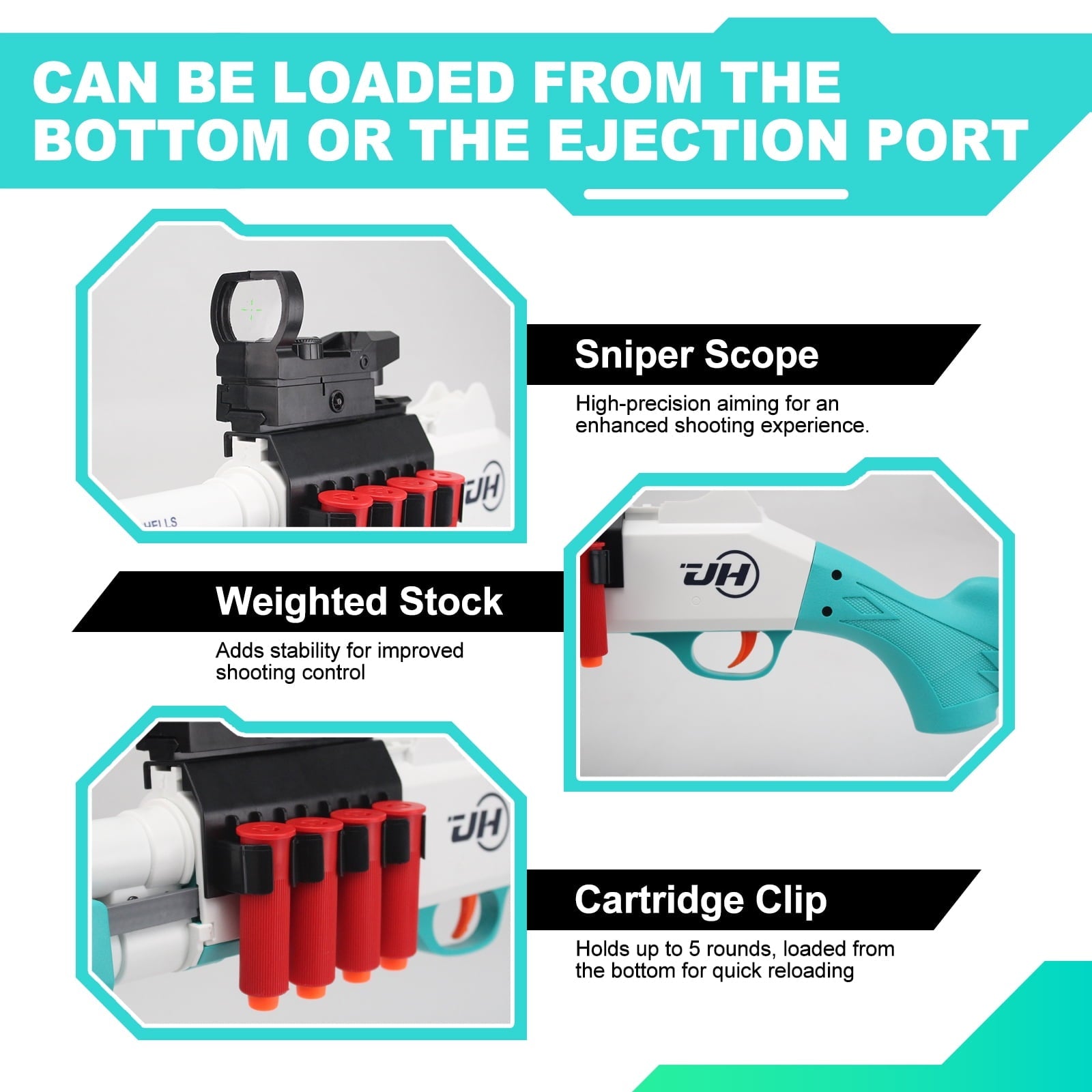 BIU BLASTER Foam Dart Blasters 30-inch Shell Ejecting Design for Indoor and Outdoor Play, 14+ Years, Gold