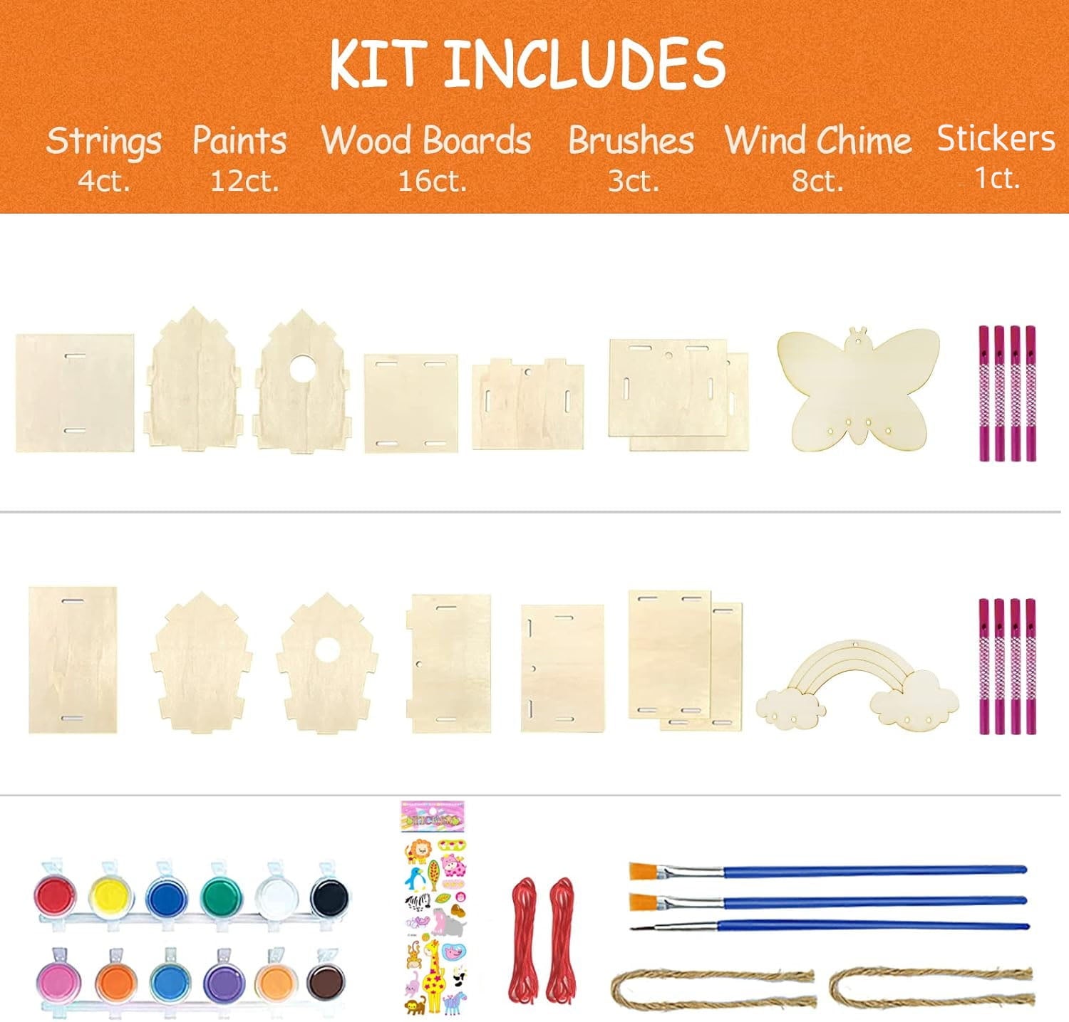 2 Set Diy Bird House Wind Chime Kits, Birdhouse Kit Crafts for Kids Ages 4-12, Build and Paint Birdhouses Wooden Arts Craft, Outdoor Toys, Ideal Birthday, Children's Day Gifts