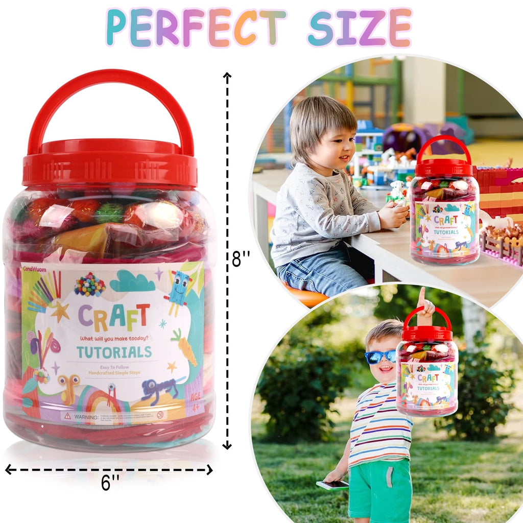 CandWuom Arts & Crafts Supplies Kits & Materials Set for Kids - 1000Pcs+ Craft Kit with Pipe Cleaners Pom Poms Craft for Kids Ages 4-8 Girls & Boys Birthday Gifts