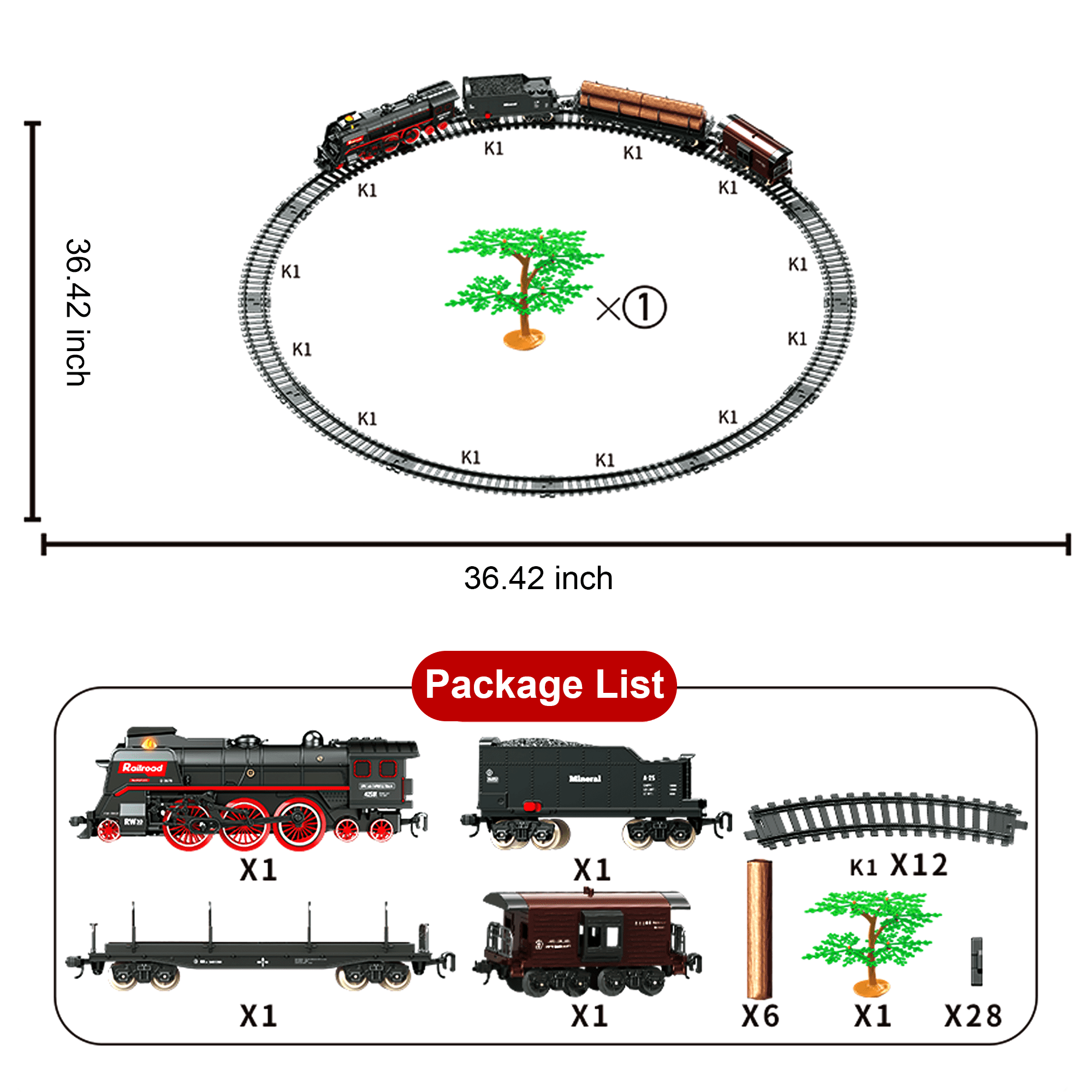 Adofi Electric Train Set, Battery-Powered Locomotive, Christmas Toys for 3-8 Years Old