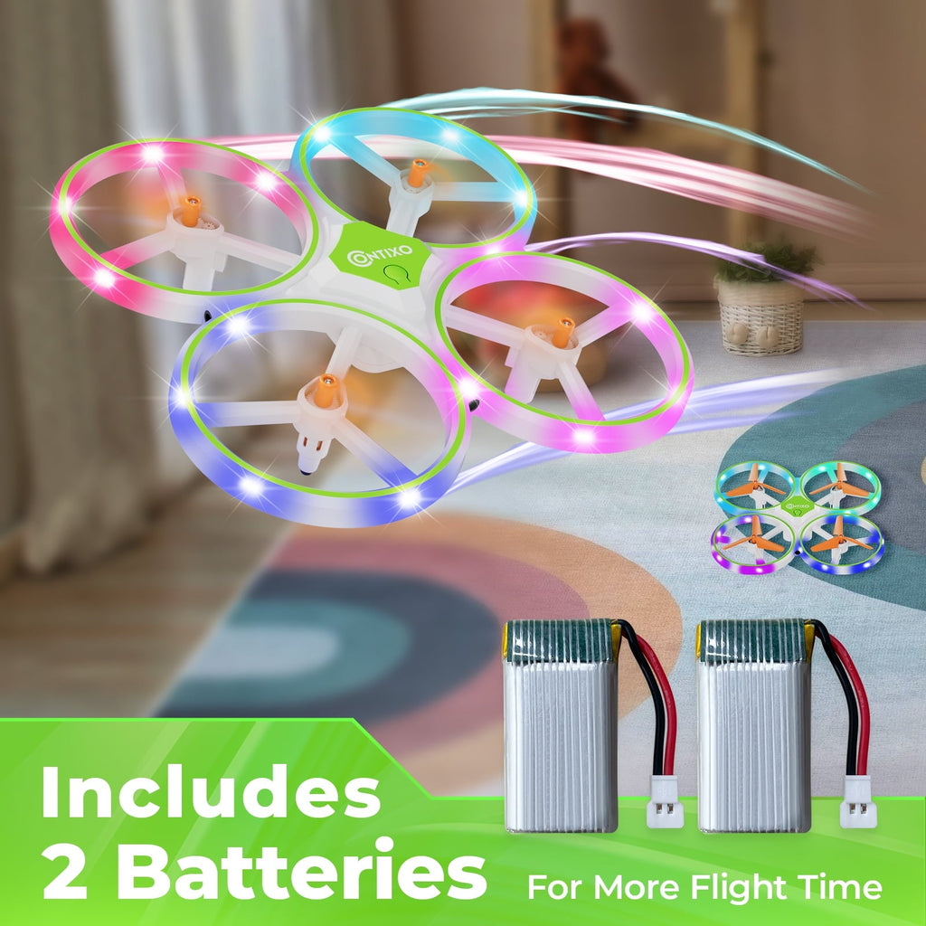Contixo Dragonfly Mini Drone for Kids, Auto Takeoff, Altitude Hold, 360° Stunts, LED Lights, 16-Min Flight - Green