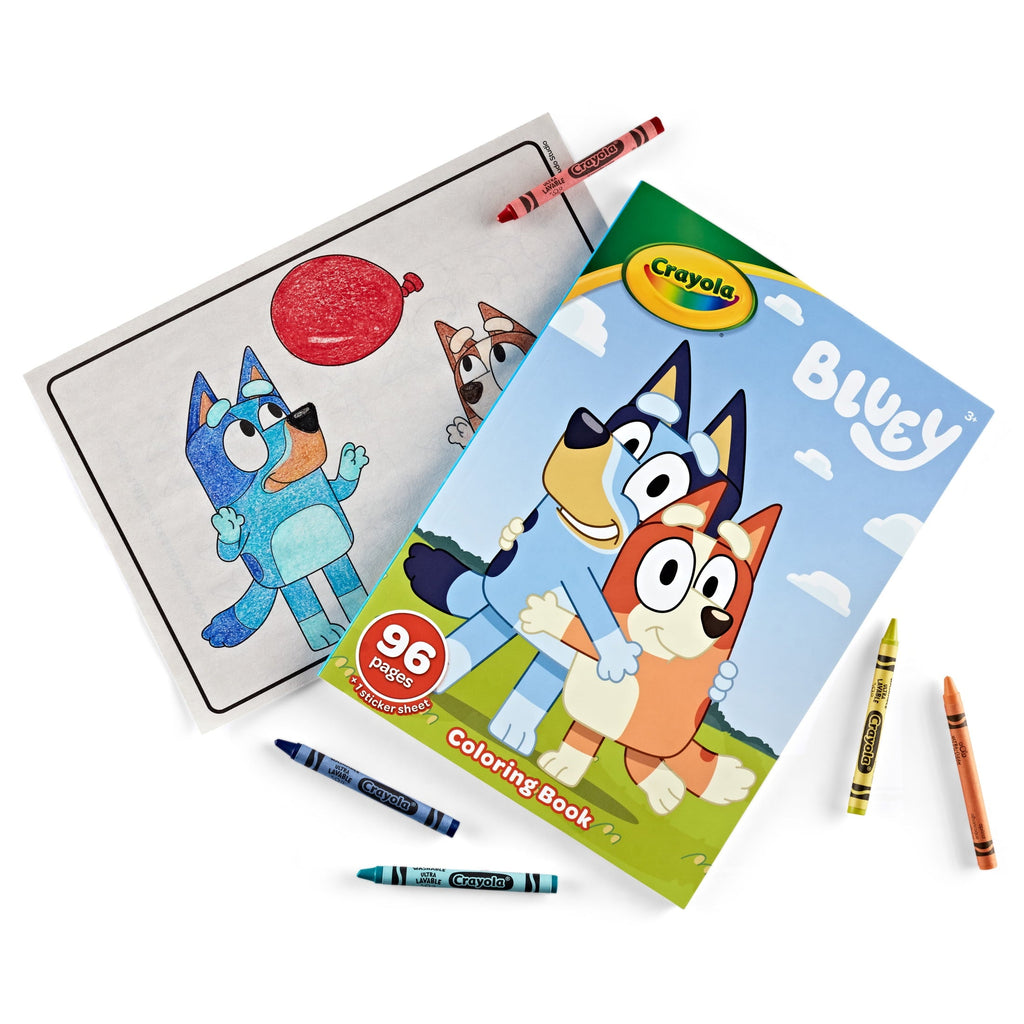 Crayola Bluey Coloring Book with Sticker Sheet, 96 Pgs, Arts and Crafts, Travel Activity, Bluey Gift for Toddlers, Ages 3+