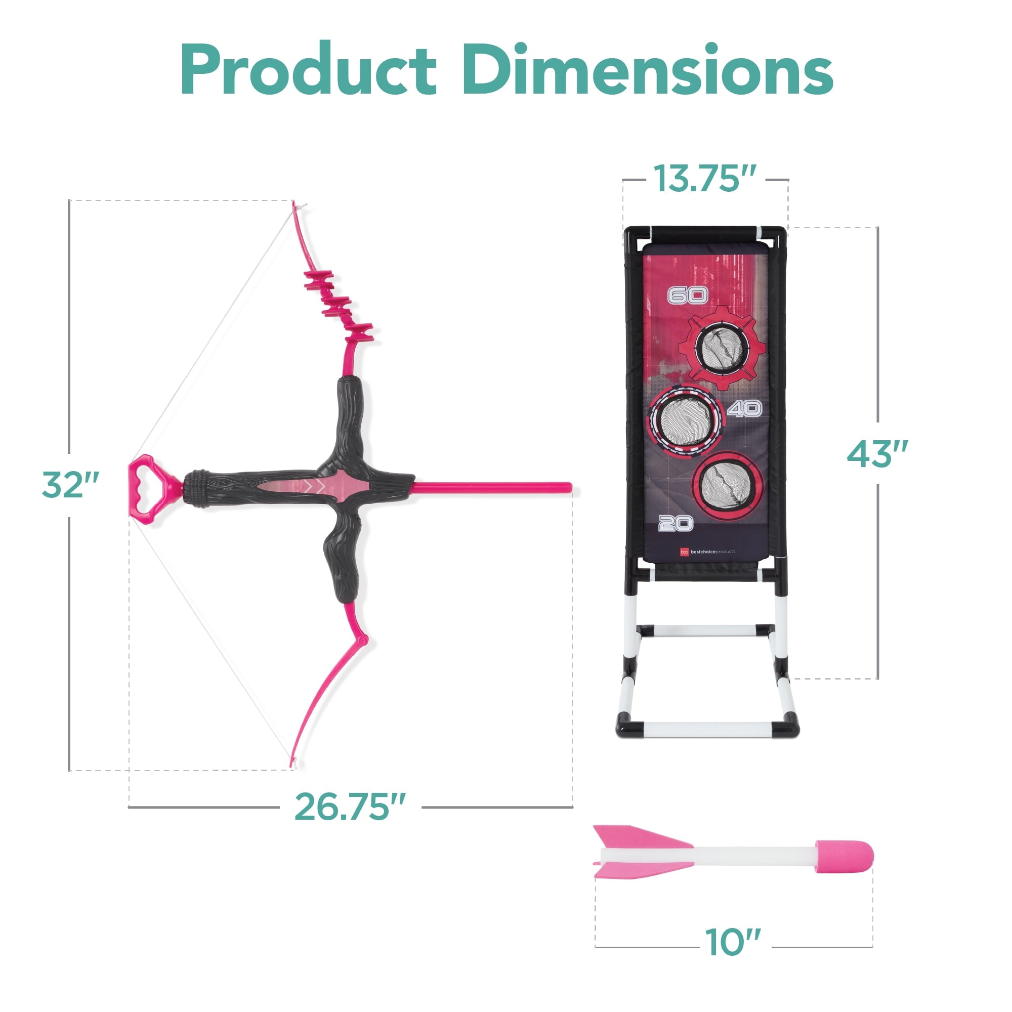 Best Choice Products Kids Bow & Arrow Set, Children's Play Archery Toy w/ Target Stand, 12 Arrows, Quiver- Pink