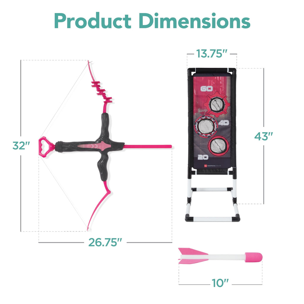 Best Choice Products Kids Bow & Arrow Set, Children's Play Archery Toy w/ Target Stand, 12 Arrows, Quiver- Pink